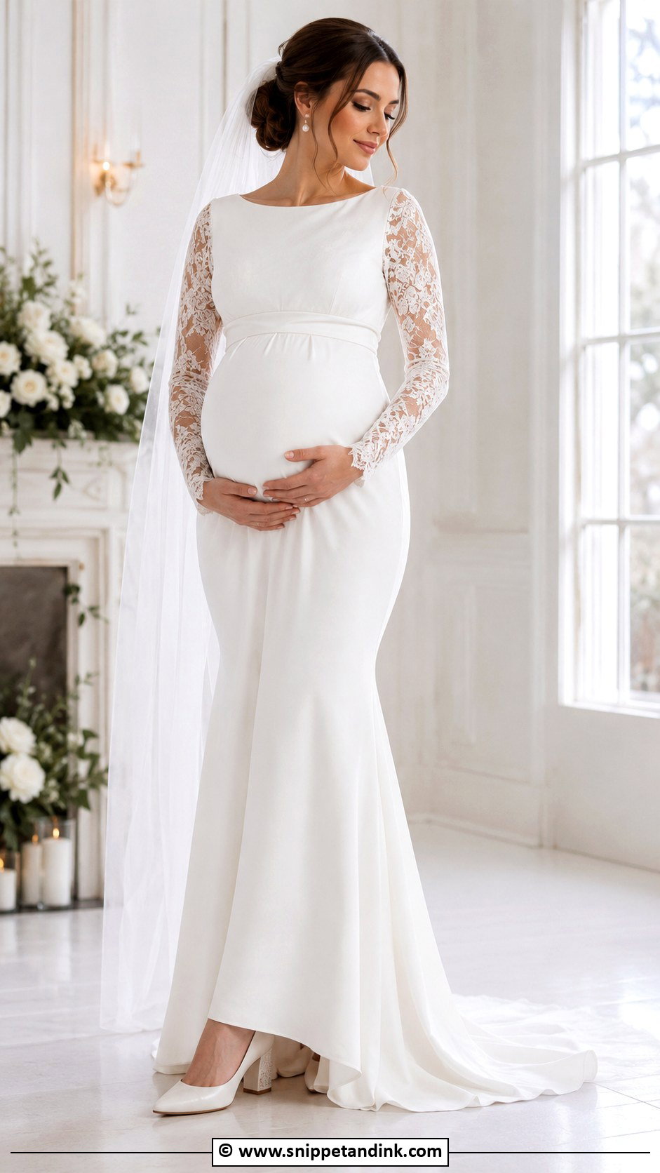 Pregnant Bride Long Sleeve Wedding Dress - Snippet and Ink - 30 Pregnant Bride Ideas