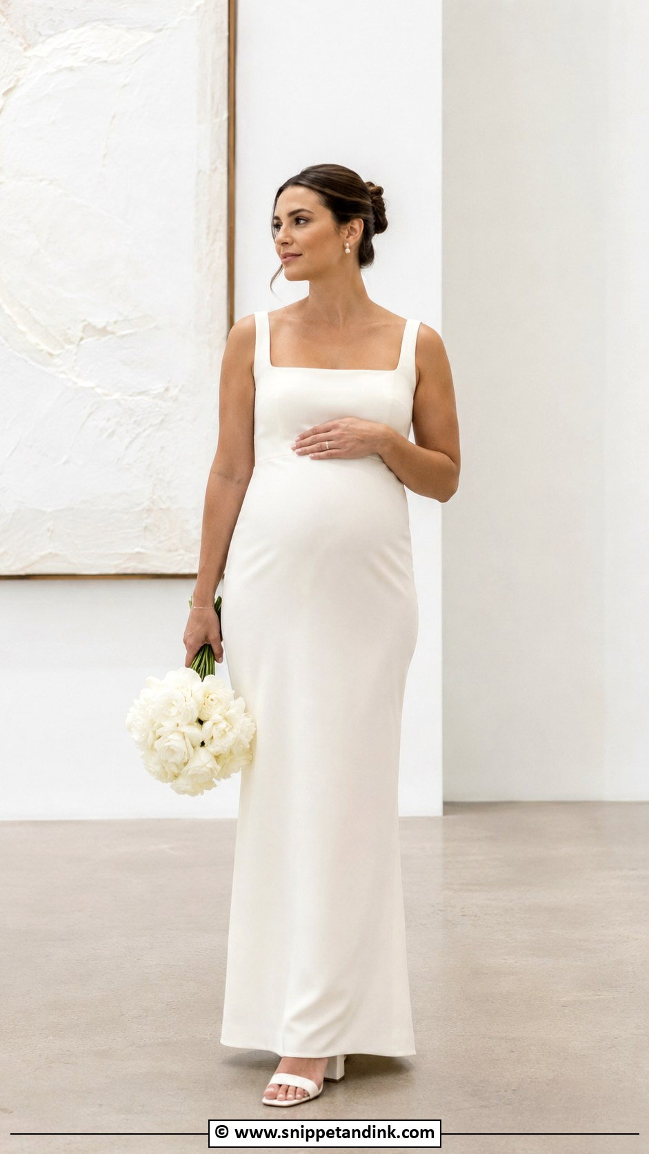 Pregnant Bride Minimalist Wedding Dress - Snippet and Ink - 30 Pregnant Bride Ideas