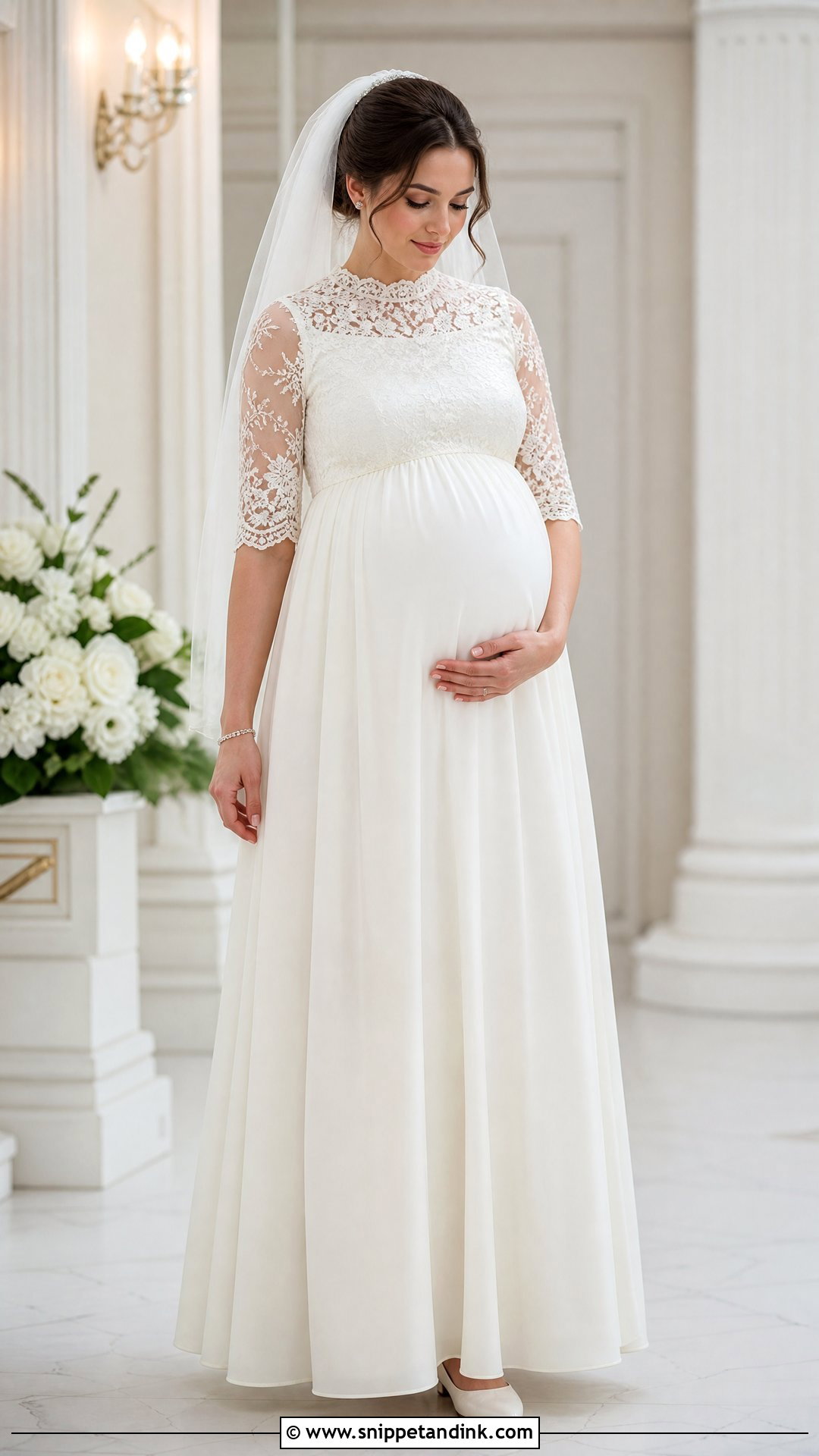 Pregnant Bride Modest High Neck Wedding Dress - Snippet and Ink - 20 Pregnant Brides Ideas