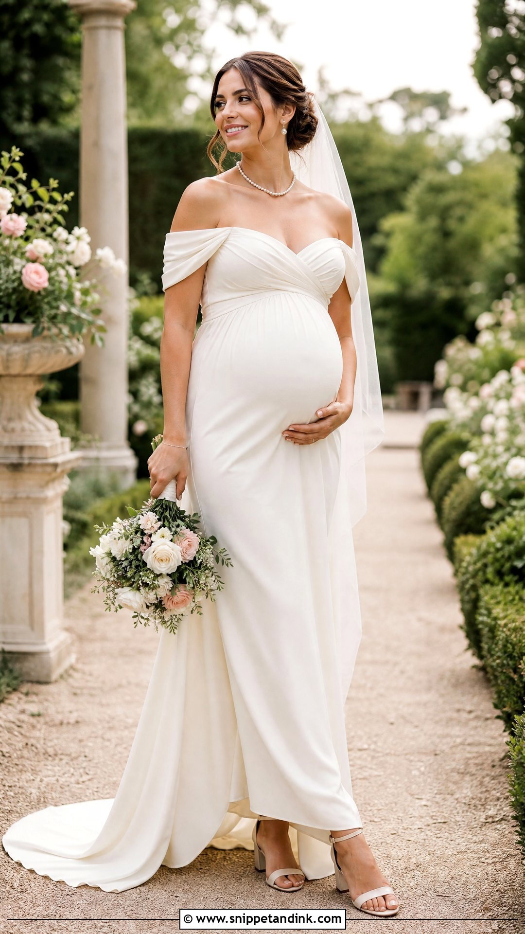 Pregnant Bride Off Shoulder Wedding Dress - Snippet and Ink - 20 Pregnant Brides Ideas