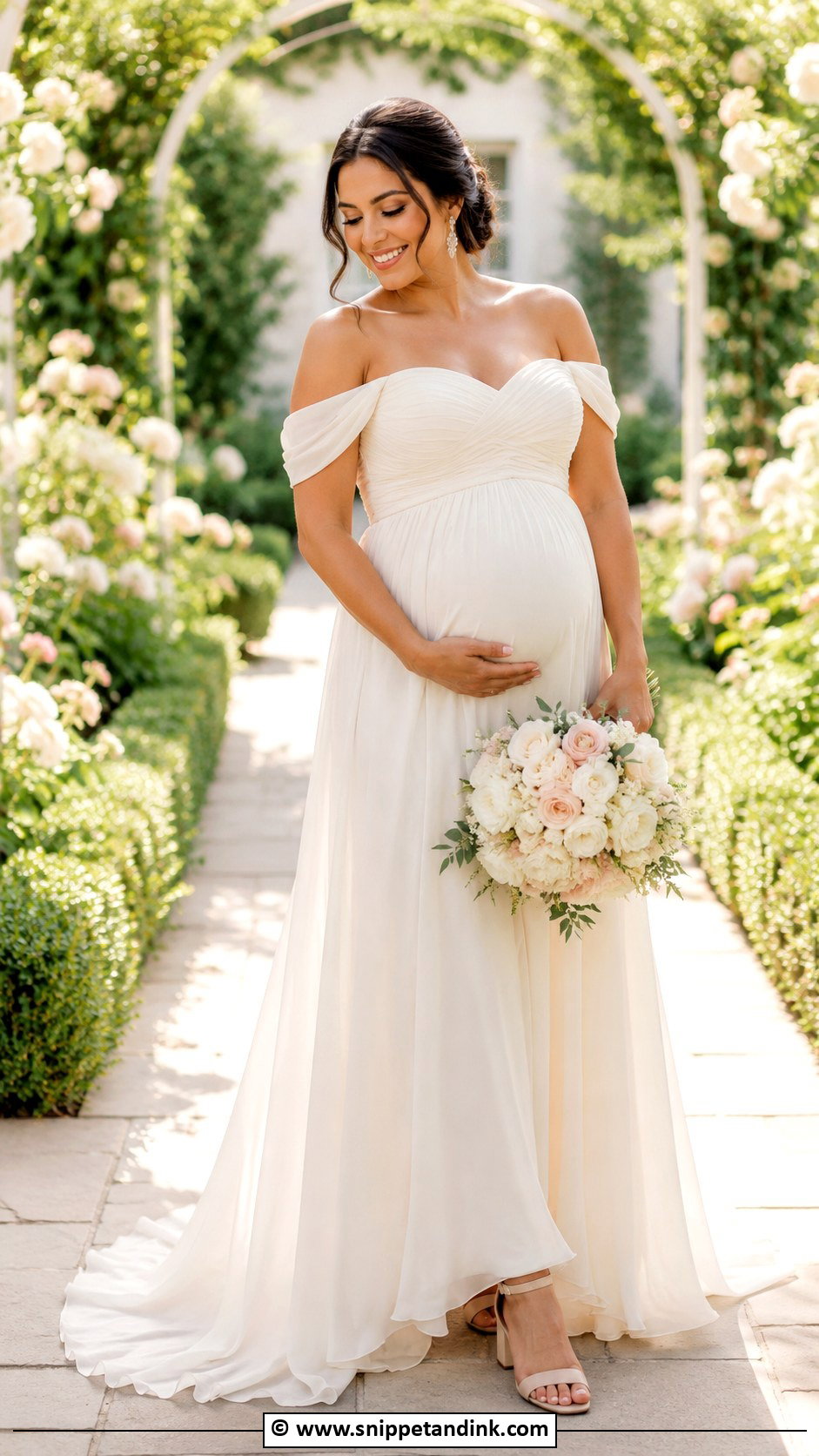 Pregnant Bride Off Shoulder Wedding Dress - Snippet and Ink - 30 Pregnant Bride Ideas