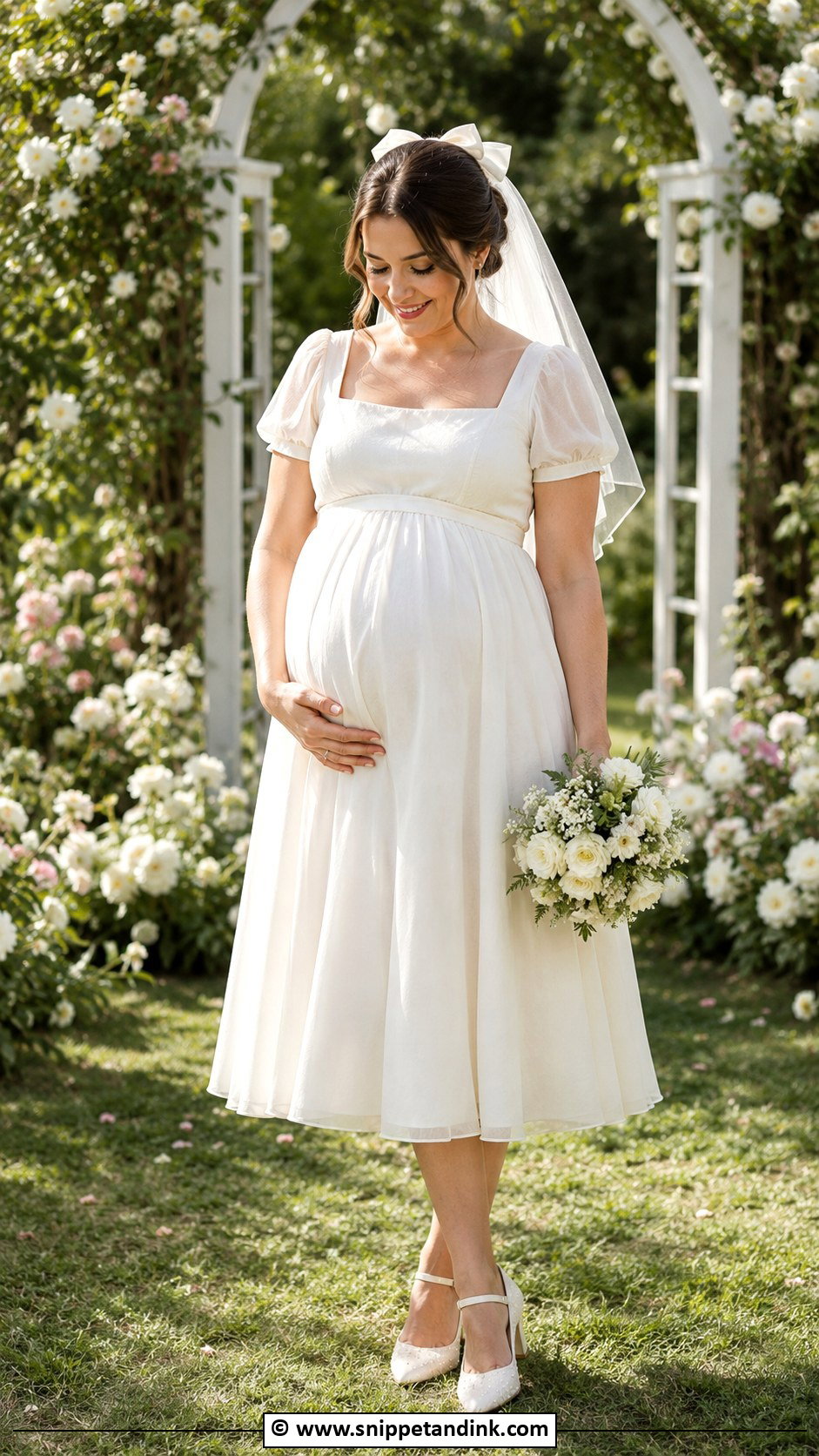Pregnant Bride Tea Length Wedding Dress - Snippet and Ink - 30 Pregnant Bride Ideas