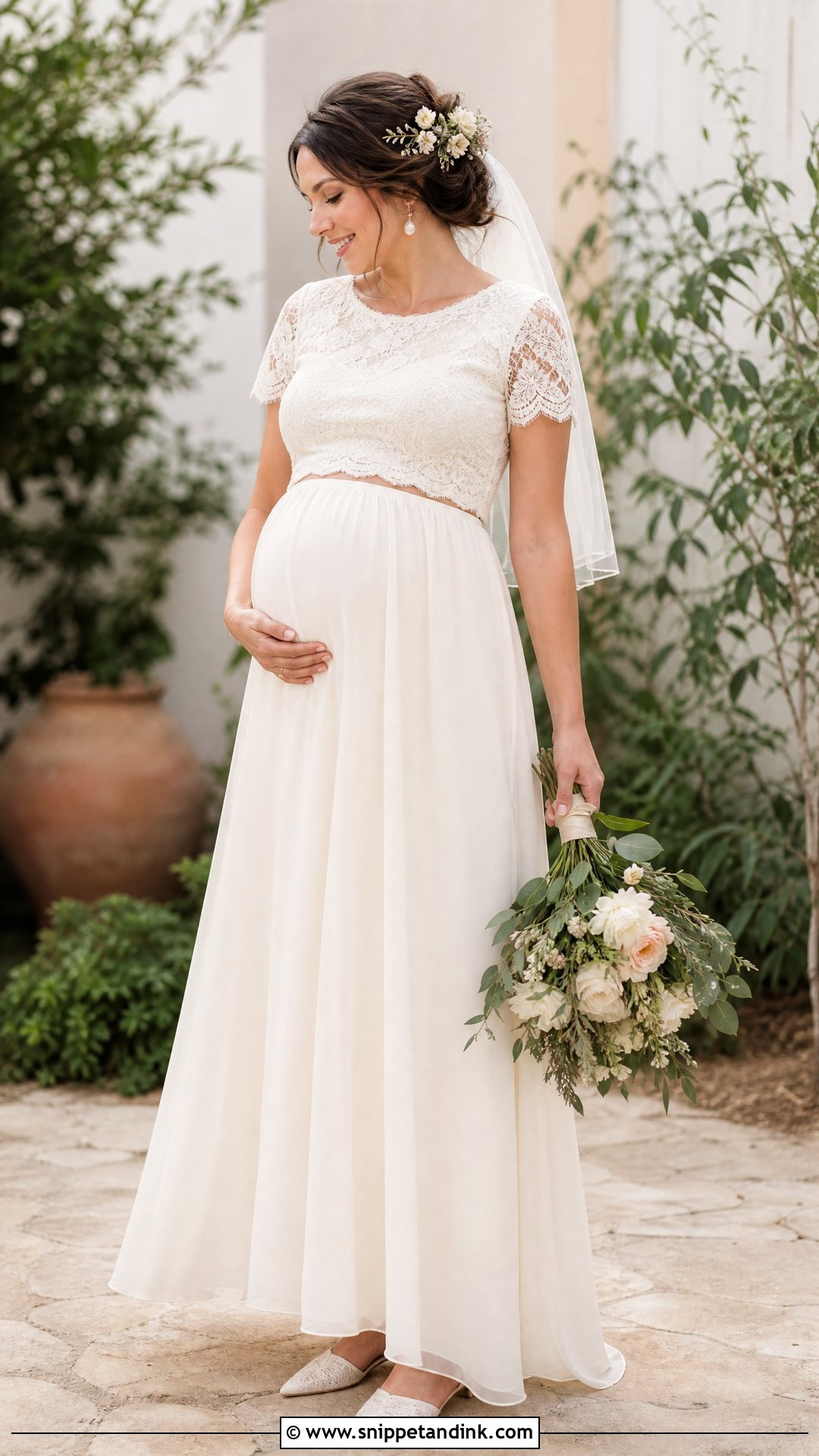 Pregnant Bride Two Piece Skirt Outfit - Snippet and Ink - 20 Pregnant Brides Ideas