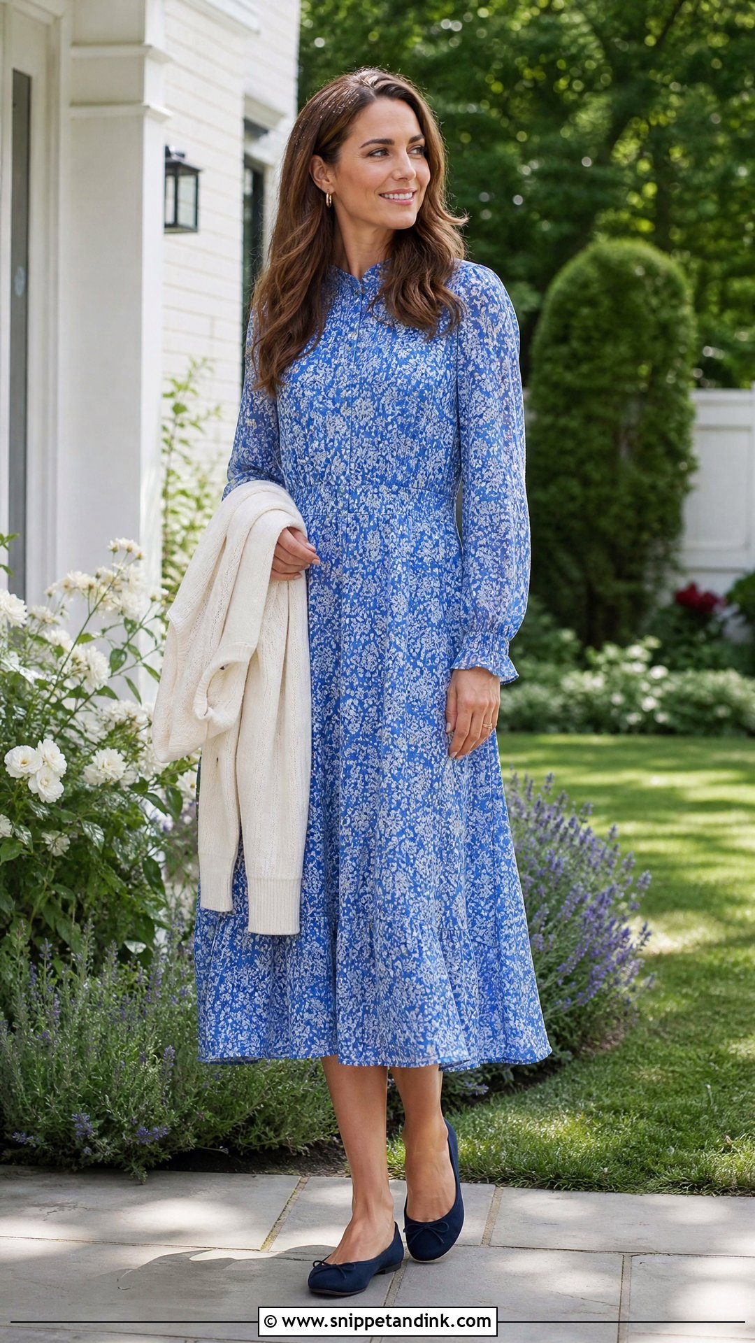 Princess Catherine Blue Ghost Floral Dress Outfit - Snippet and Ink - 20 Princess Catherine Dresses