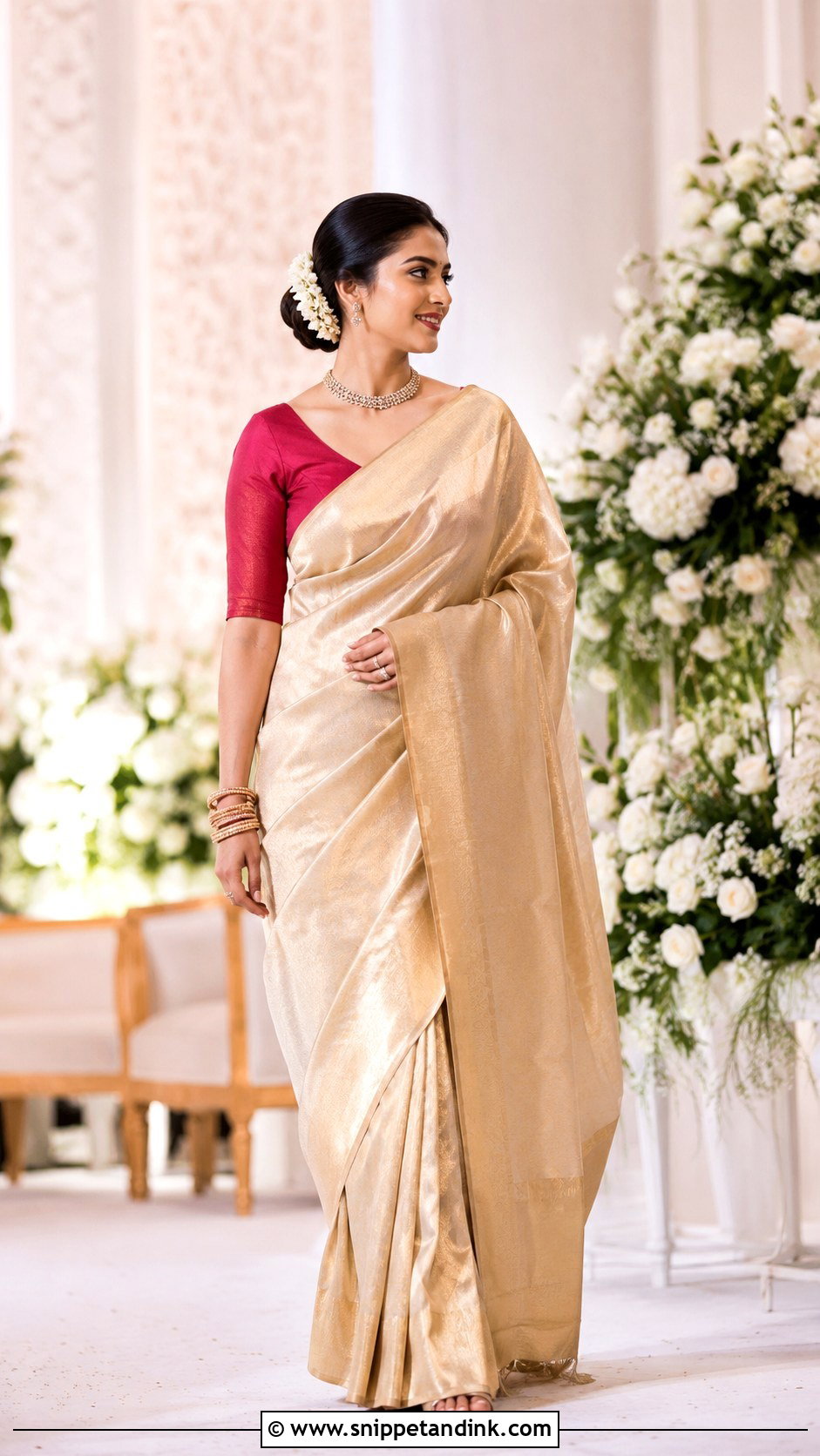 Princess Cut Bridal Blouse With Tissue Saree - Snippet and Ink - 20 Bridal Simple Blouse Designs