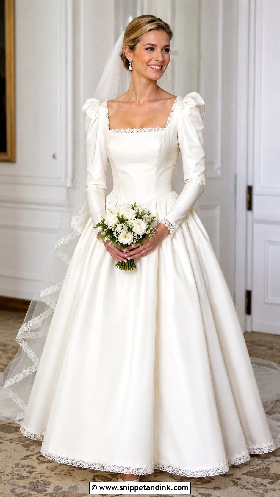 Princess Diana Square Neck Wedding Dress - Snippet and Ink - 30 Princess Diana Wedding Dress Ideas