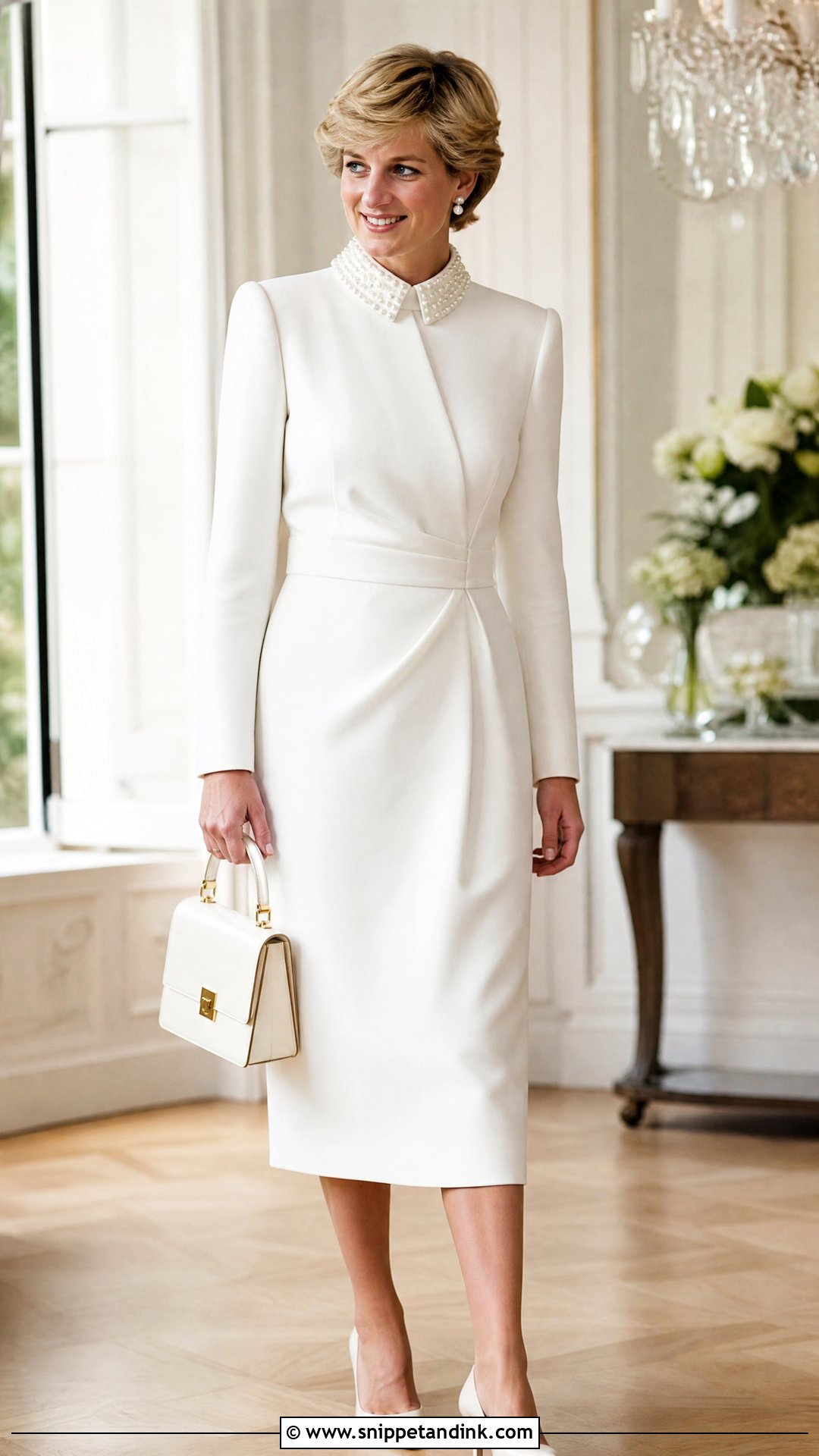 Princess Diana White Pearl Collar Dress - Snippet and Ink - 20 Princess Diana White Dress Ideas