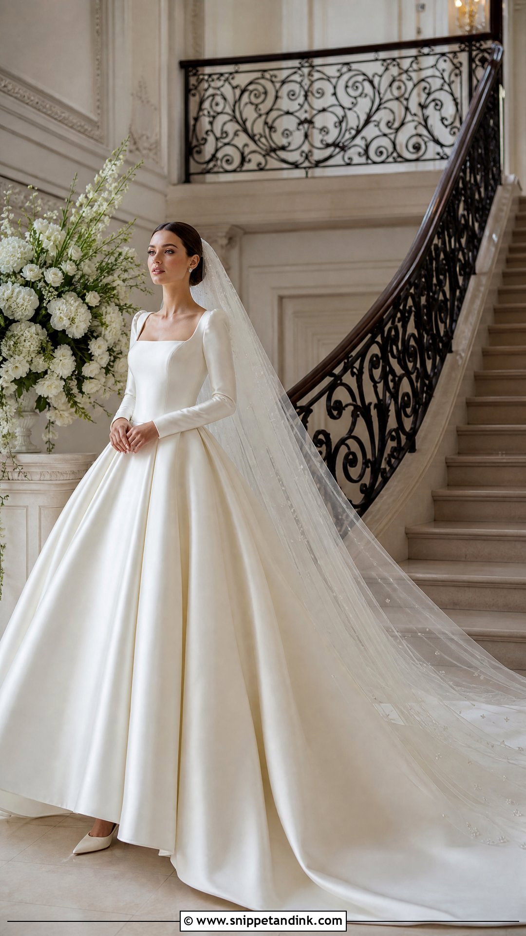 Princess Square Neck Long Sleeve Wedding Dress - Snippet and Ink - 20 Square Neck Long Sleeve Wedding Dress Ideas