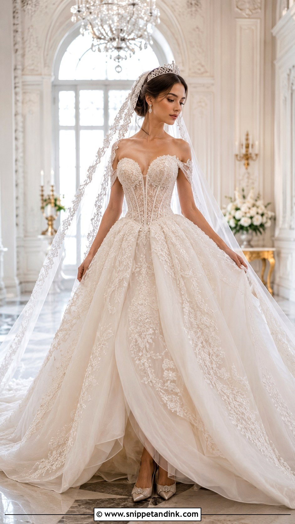 Princess Wedding Dress Ballgown With Tiara - Snippet and Ink - 25 Extravagant Wedding Dress Ballgown Ideas