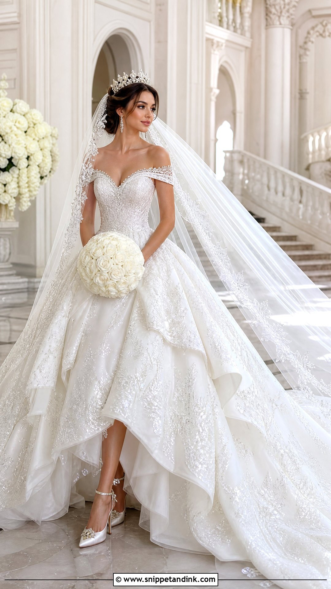 Princess Wedding Dress With Crown And Cathedral Veil - Snippet and Ink - 20 Wedding Dress with Crown Ideas