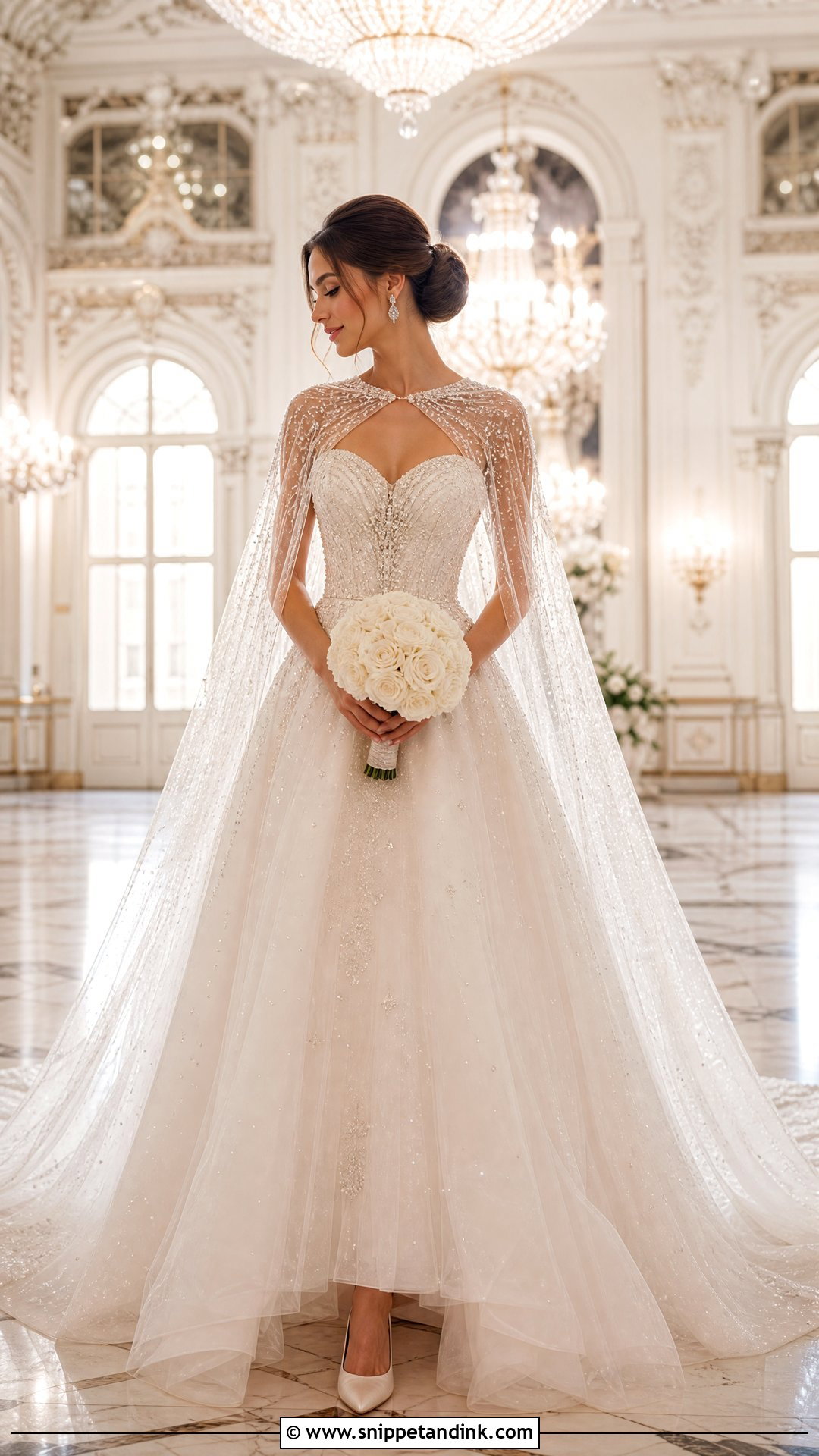 Princess Wedding Dress With Sparkle Cape - Snippet and Ink - 20 Wedding Dress with a Cape Ideas