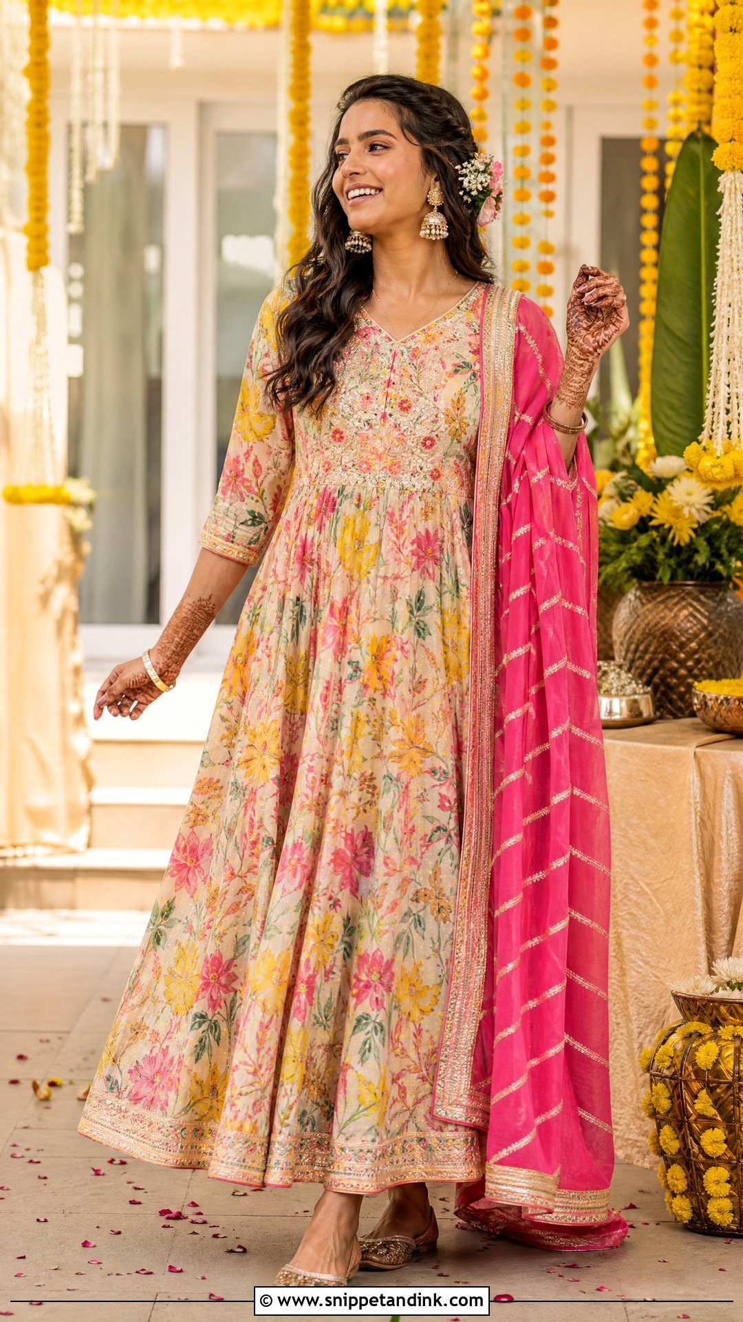 Printed Anarkali For Mehendi Bride - Snippet and Ink - 25 Simple Mehendi Outfits for Bride