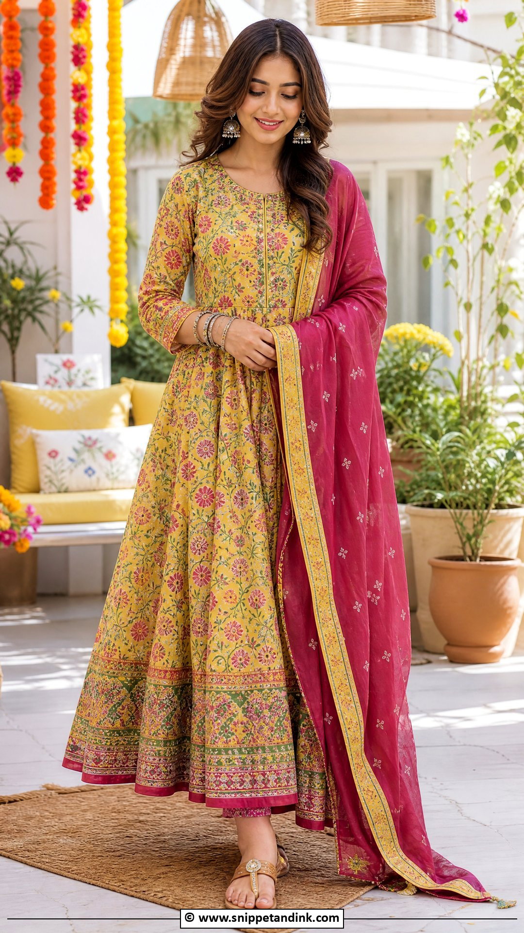 Printed Anarkali With Dupatta - Snippet and Ink - 35 Mehndi Dress Ideas