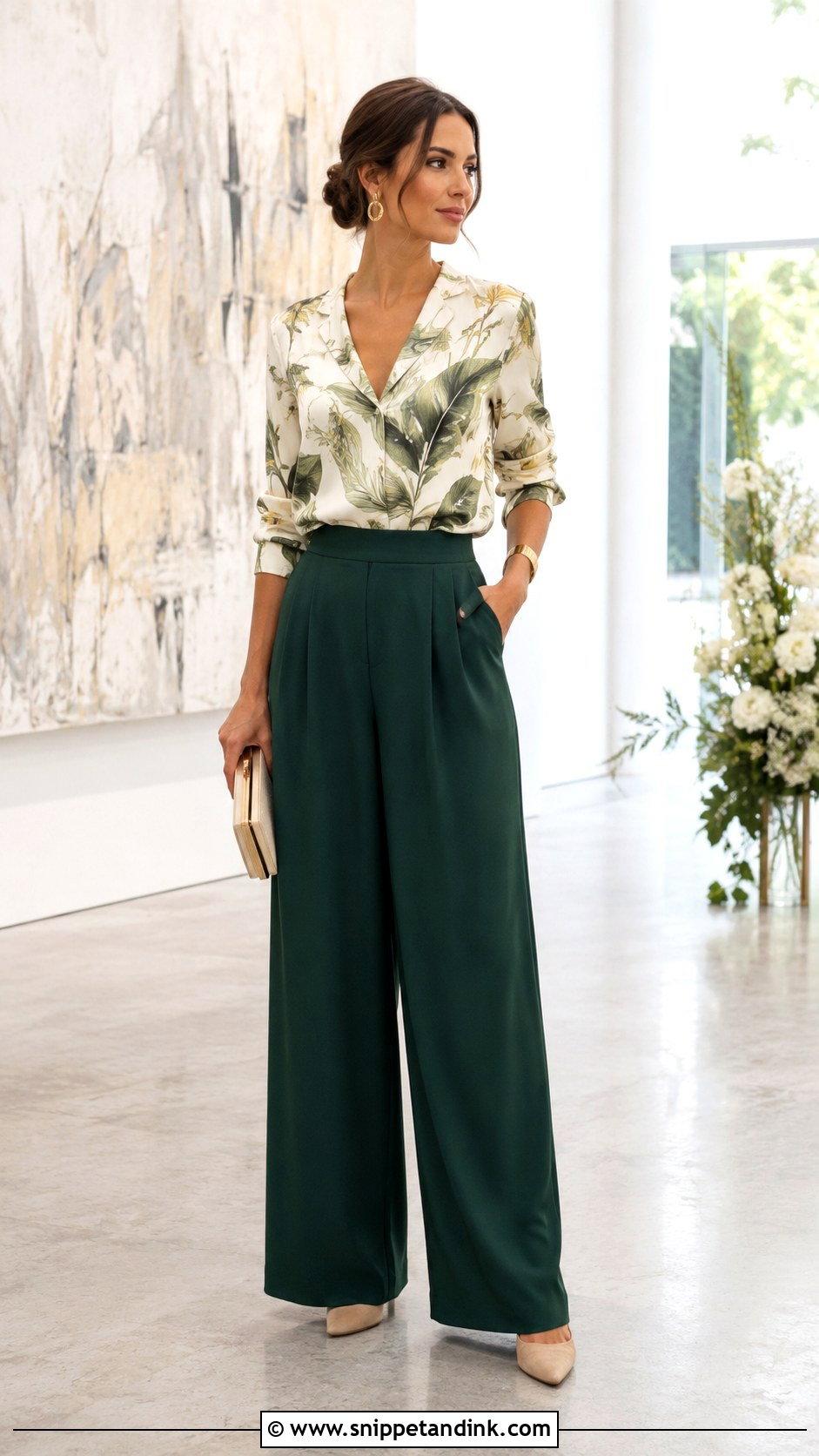 Printed Blouse And Palazzo Pants Wedding Guest Outfit - Snippet and Ink - 20 Best Lady Style for Wedding Ideas