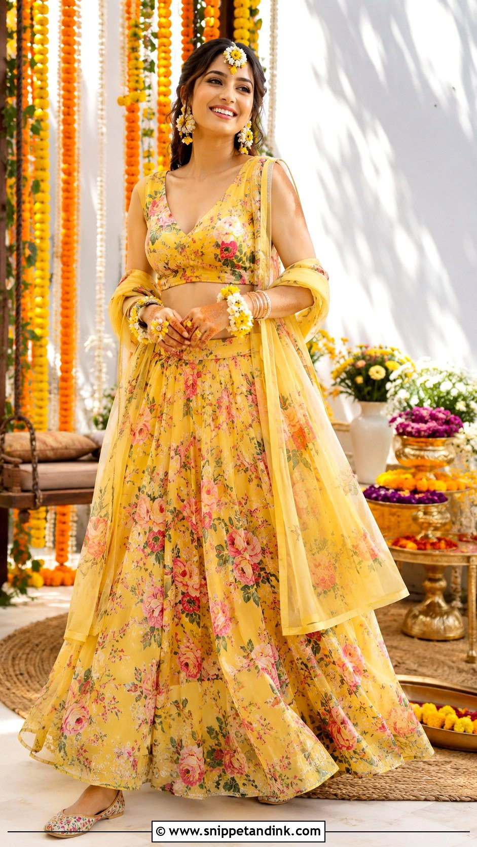 Printed Bridal Haldi Lehenga - Snippet and Ink - 25 Bridal Haldi Dress Ideas