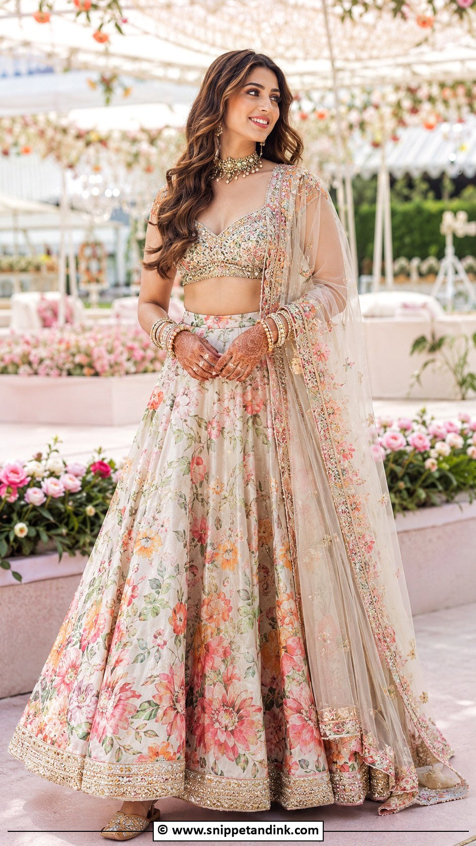 Printed Bridal Lengha With Embroidered Blouse - Snippet and Ink - 30 Bridal Lengha Ideas