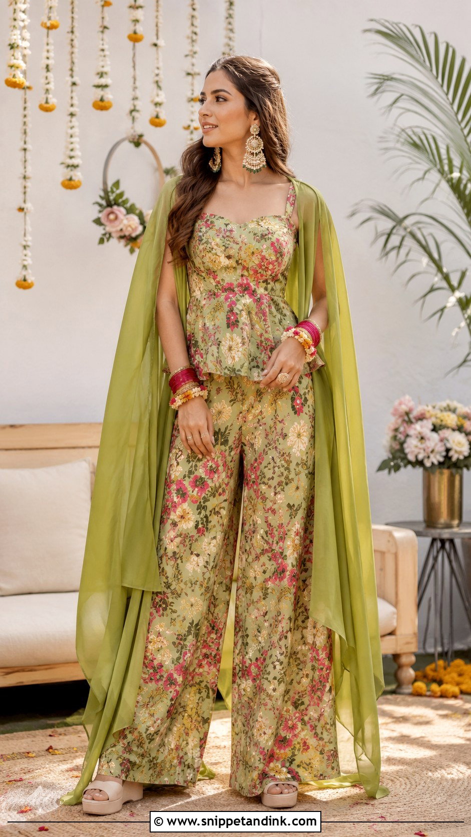 Printed Bridal Mehendi Co Ord Set - Snippet and Ink - 20 Bridal Mehendi Outfit Ideas