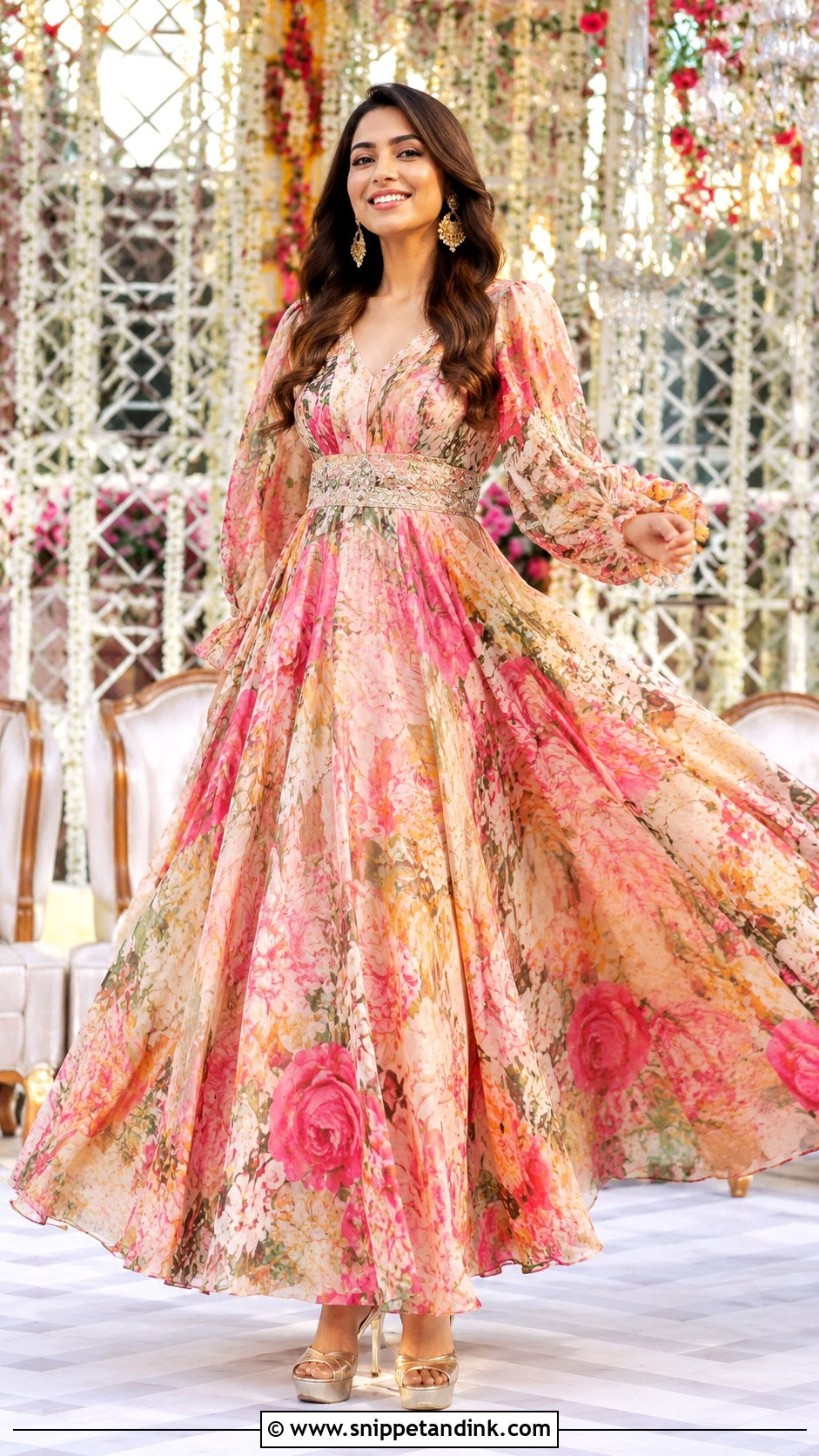 Printed Bridal Sangeet Gown - Snippet and Ink - 25 Bridal Sangeet Outfit Gown Ideas