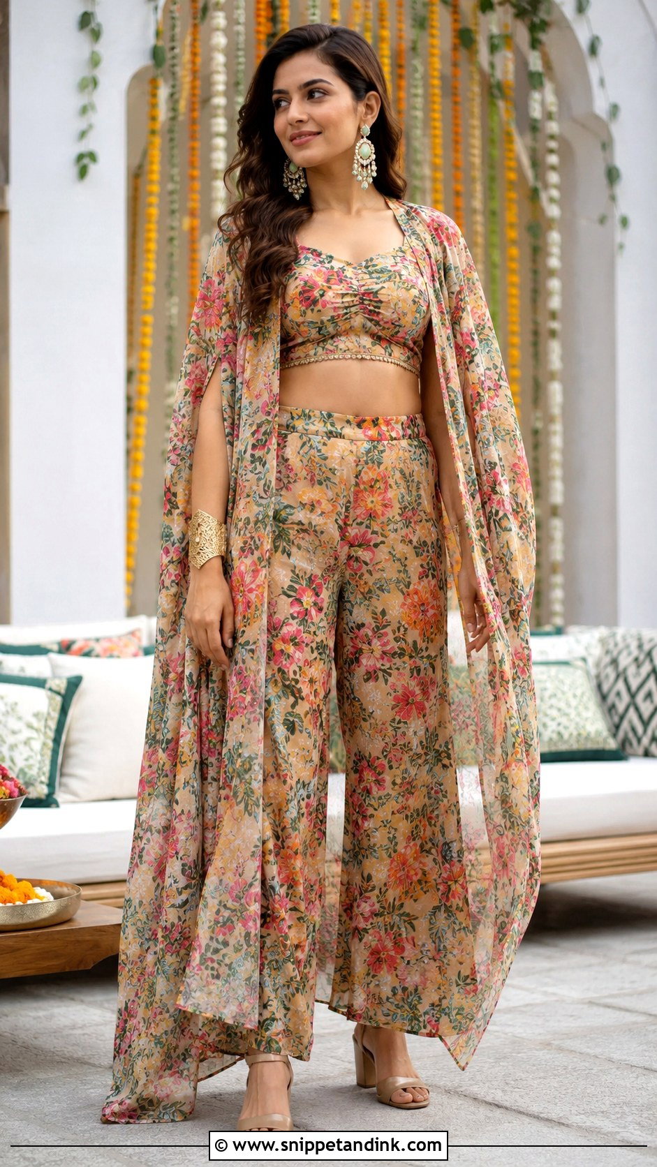 Printed Cape Set for Mehendi Function - Snippet and Ink - 25 Outfit for Mehendi Function Ideas