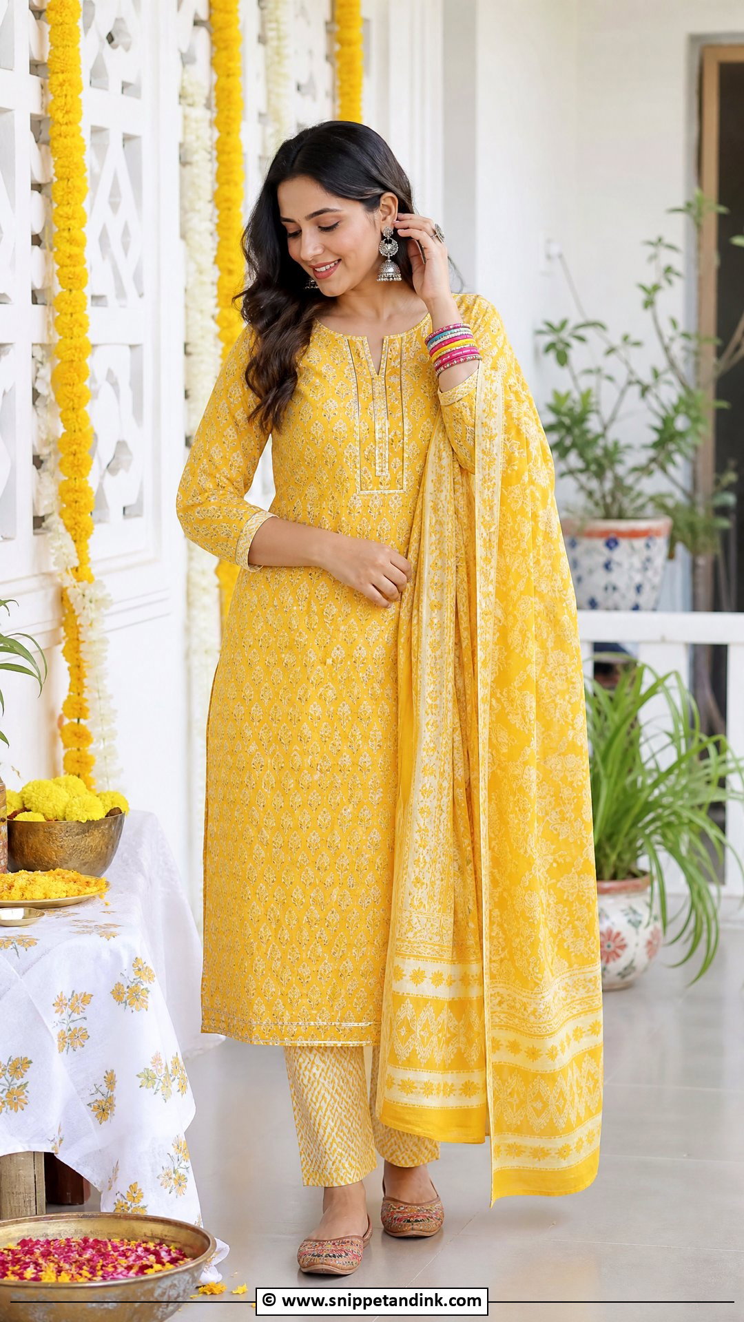 Printed Cotton Suit Haldi Outfit - Snippet and Ink - 35 Haldi Outfit Ideas