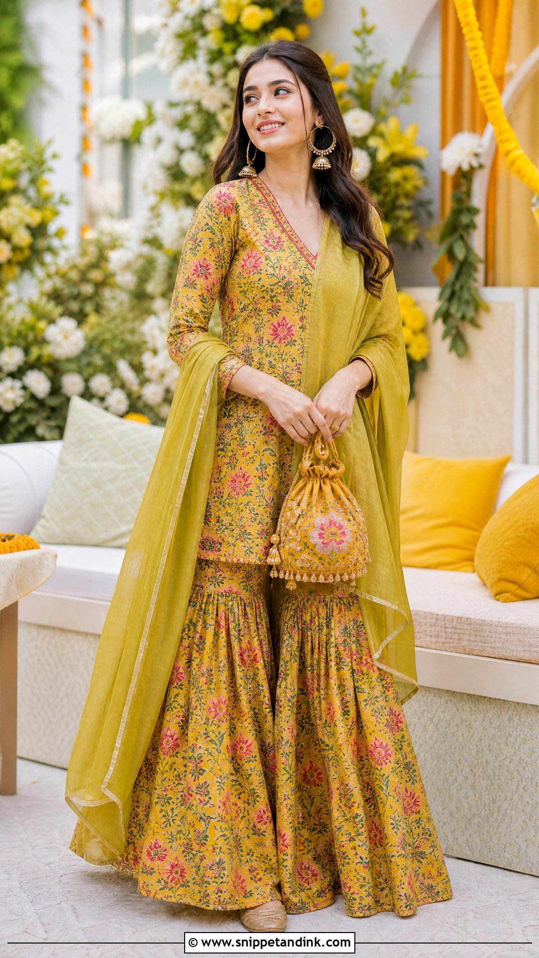 Printed Gharara Set For Mehendi - Snippet and Ink - 20 Simple Mehendi Outfits