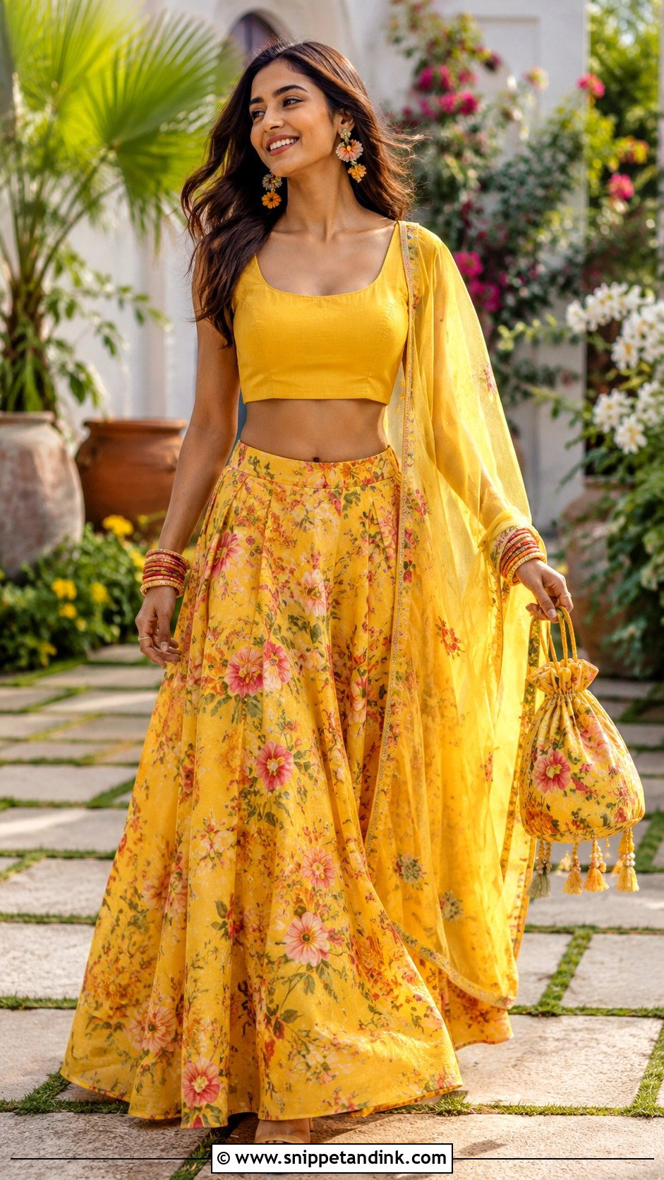 Printed Haldi Lehenga - Snippet and Ink - 30 Haldi Function Dress Ideas