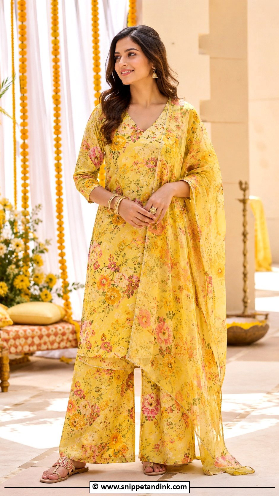 Printed Haldi Palazzo Set - Snippet and Ink - 35 Unique Haldi Outfits