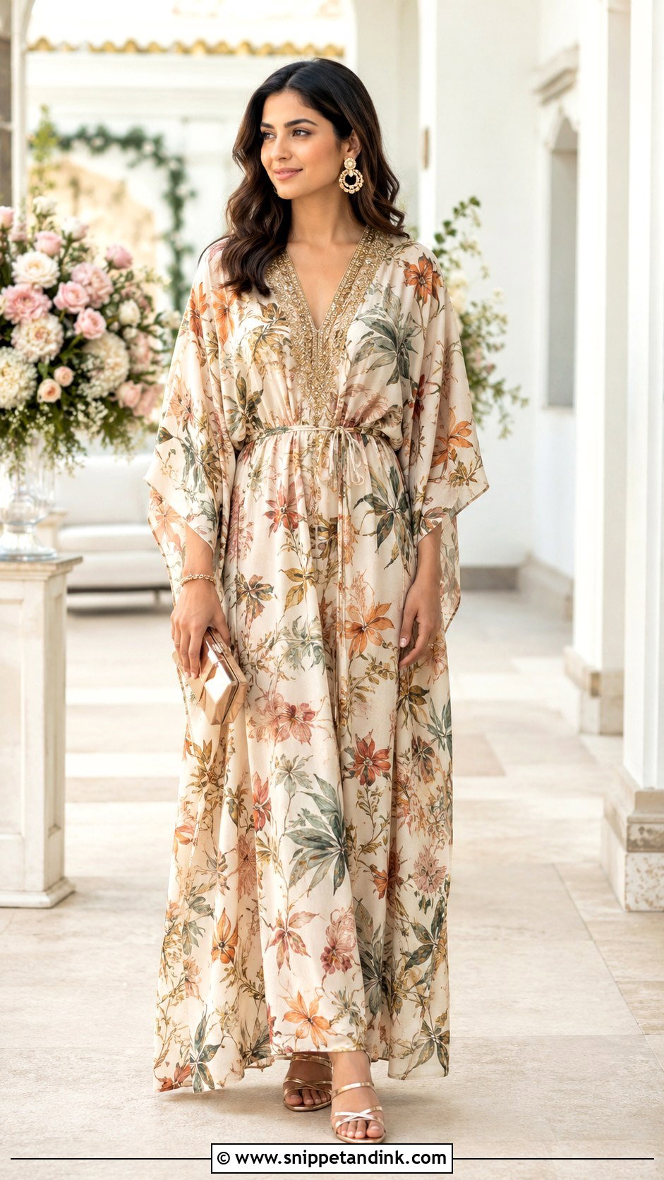 Printed Kaftan Dress for Marriage Function - Snippet and Ink - 20 Dresses for Marriage Function