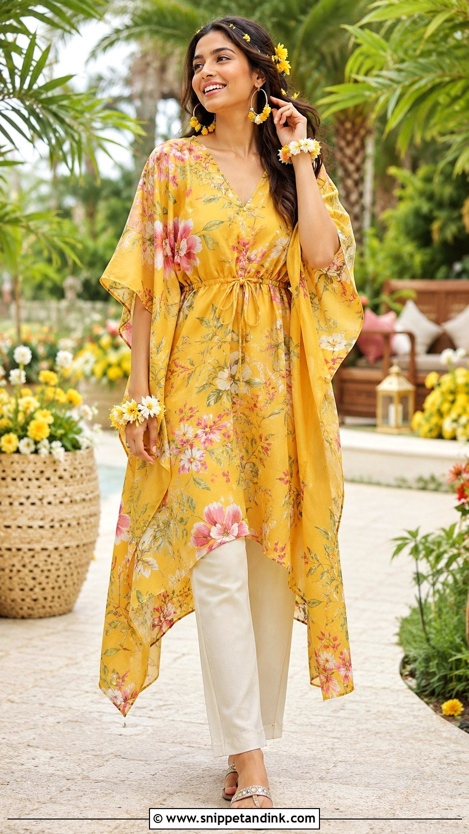 Printed Kaftan Haldi Outfit - Snippet and Ink - 25 Indo Western Haldi Outfit Ideas