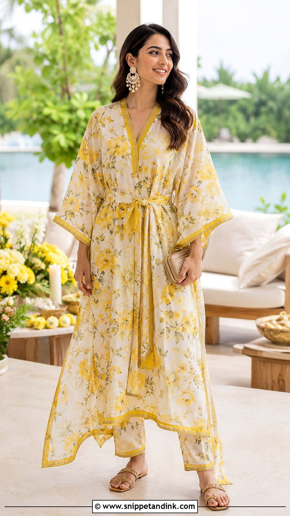 Printed Kaftan Haldi Outfit - Snippet and Ink - 25 Outfit for Haldi Function Ideas
