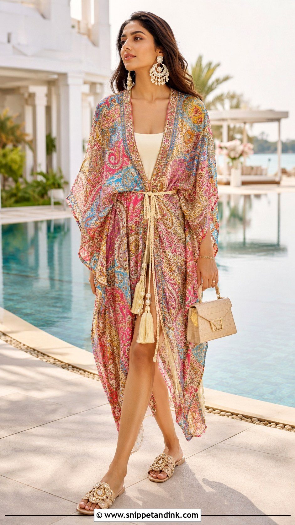 Printed Kaftan Indian Wedding Pool Party Outfit - Snippet and Ink - 20 Indian Wedding Pool Party Outfits