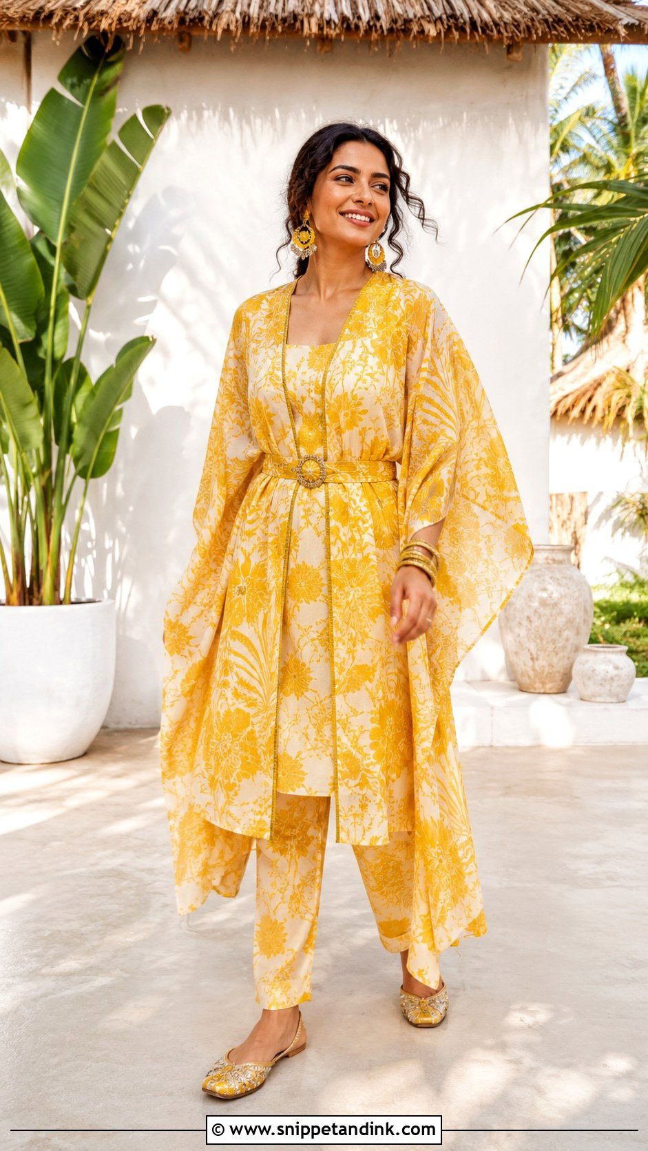 Printed Kaftan Set For Haldi - Snippet and Ink - 25 Haldi Dress for Bride Sister Ideas