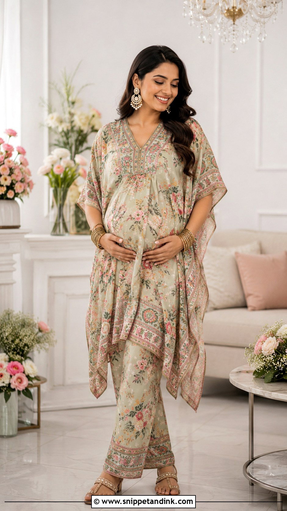 Printed Kaftan Set Godh Bharai Outfit - Snippet and Ink - 25 Godh Bharai Outfit Ideas