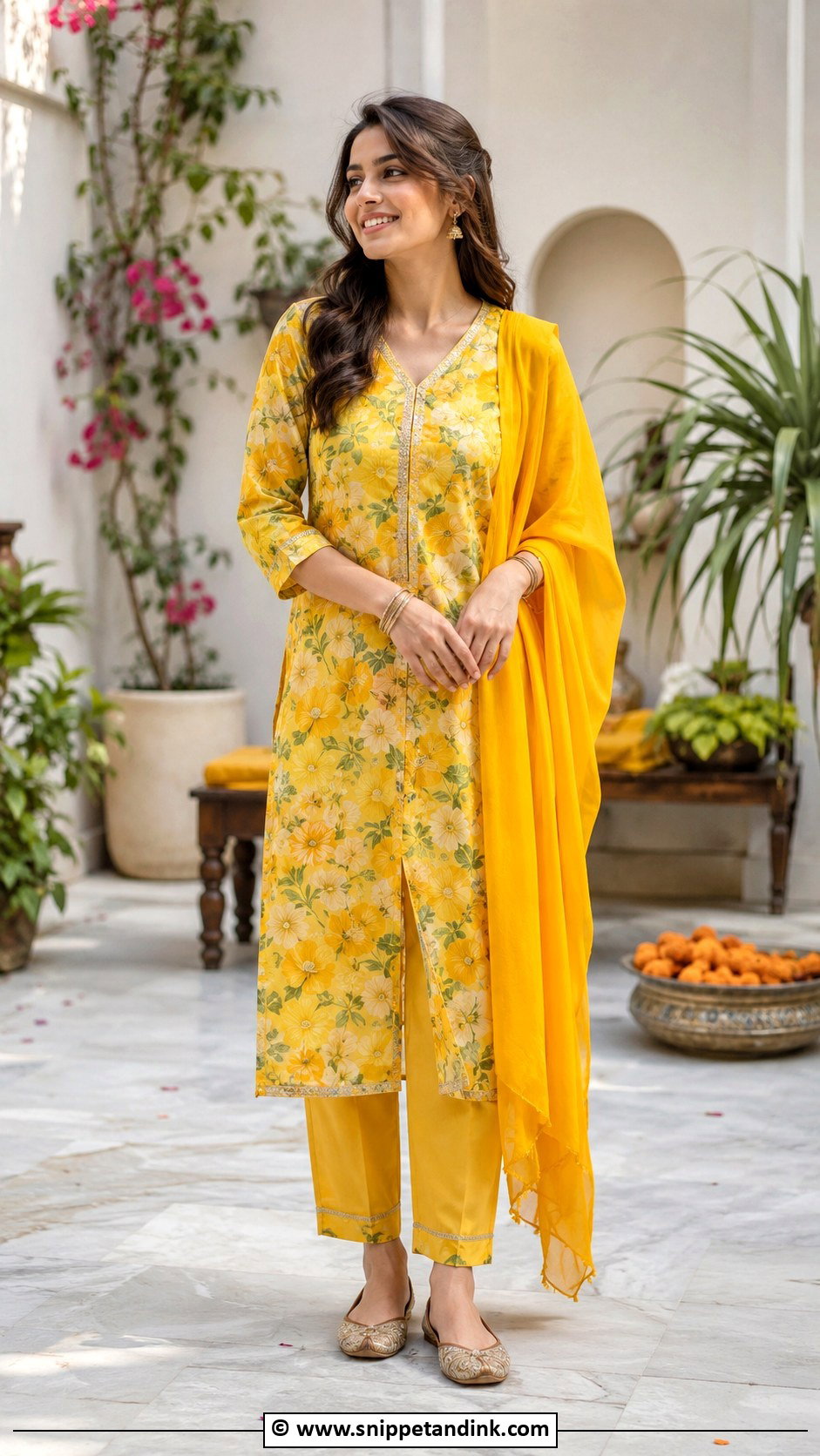 Printed Kurta And Pants For Haldi - Snippet and Ink - 30 Simple Haldi Dress Ideas