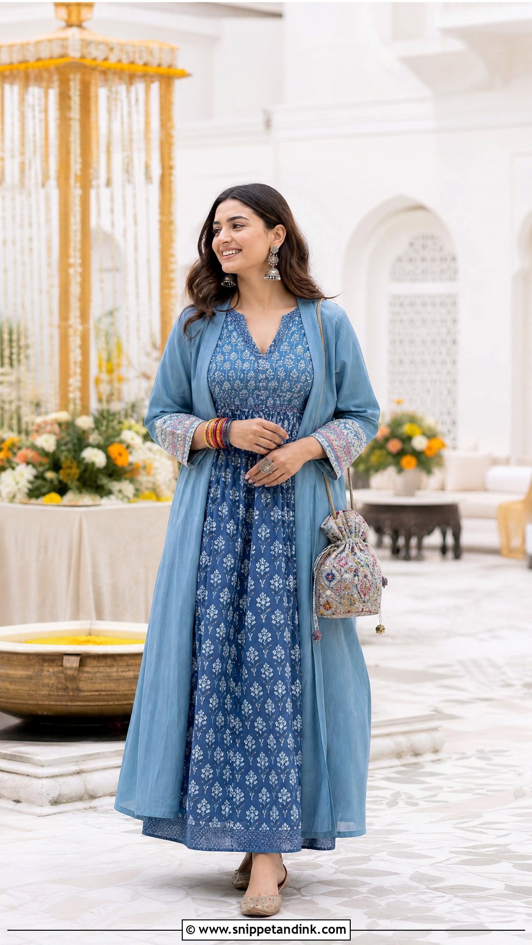Printed Kurta Dress With Long Shrug - Snippet and Ink - 20 Shrug Dresses Indian Wedding