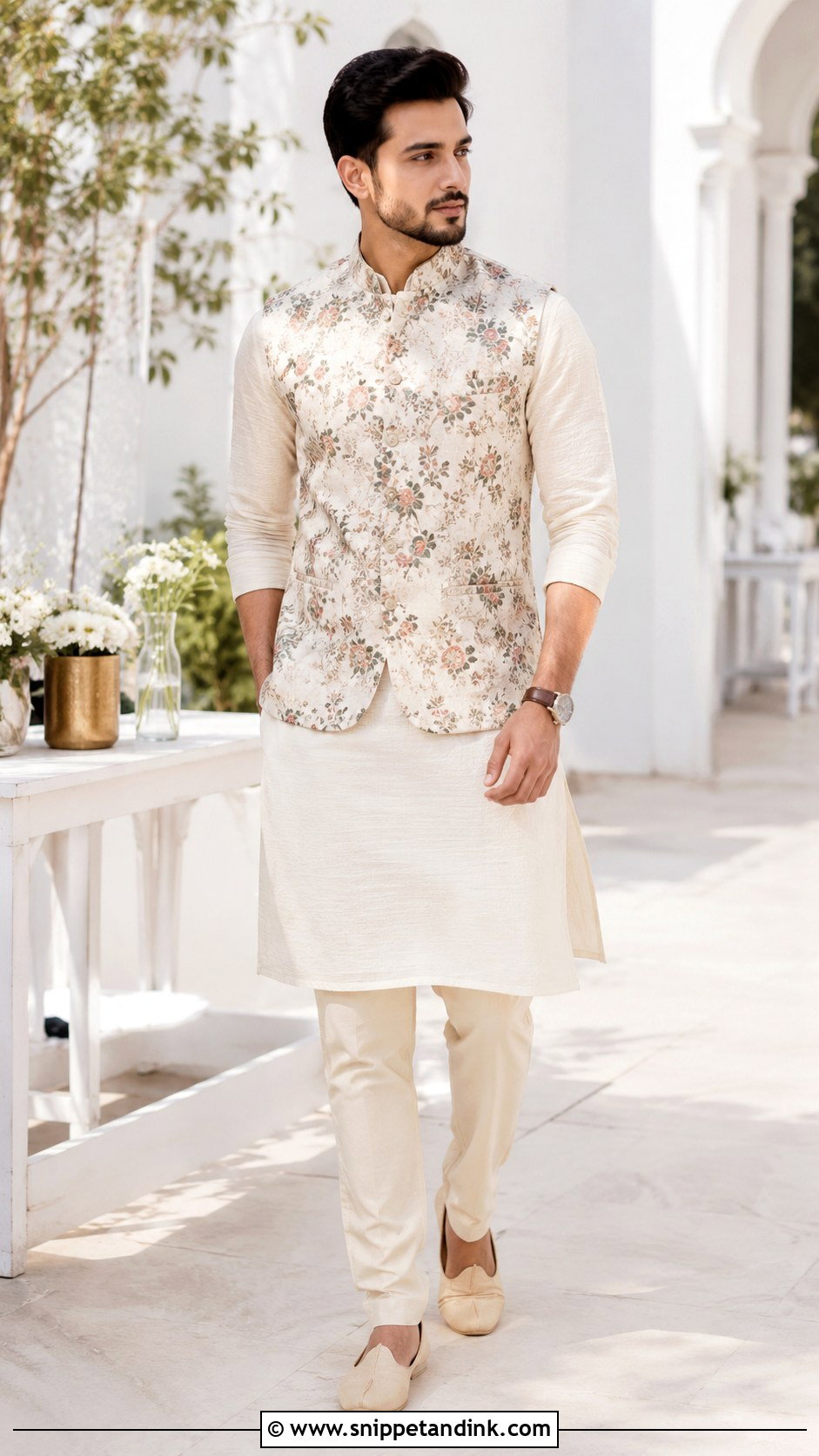 Printed Kurta Jacket Outfit - Snippet and Ink - 25 Ranbir Kapoor Wedding Outfit Ideas