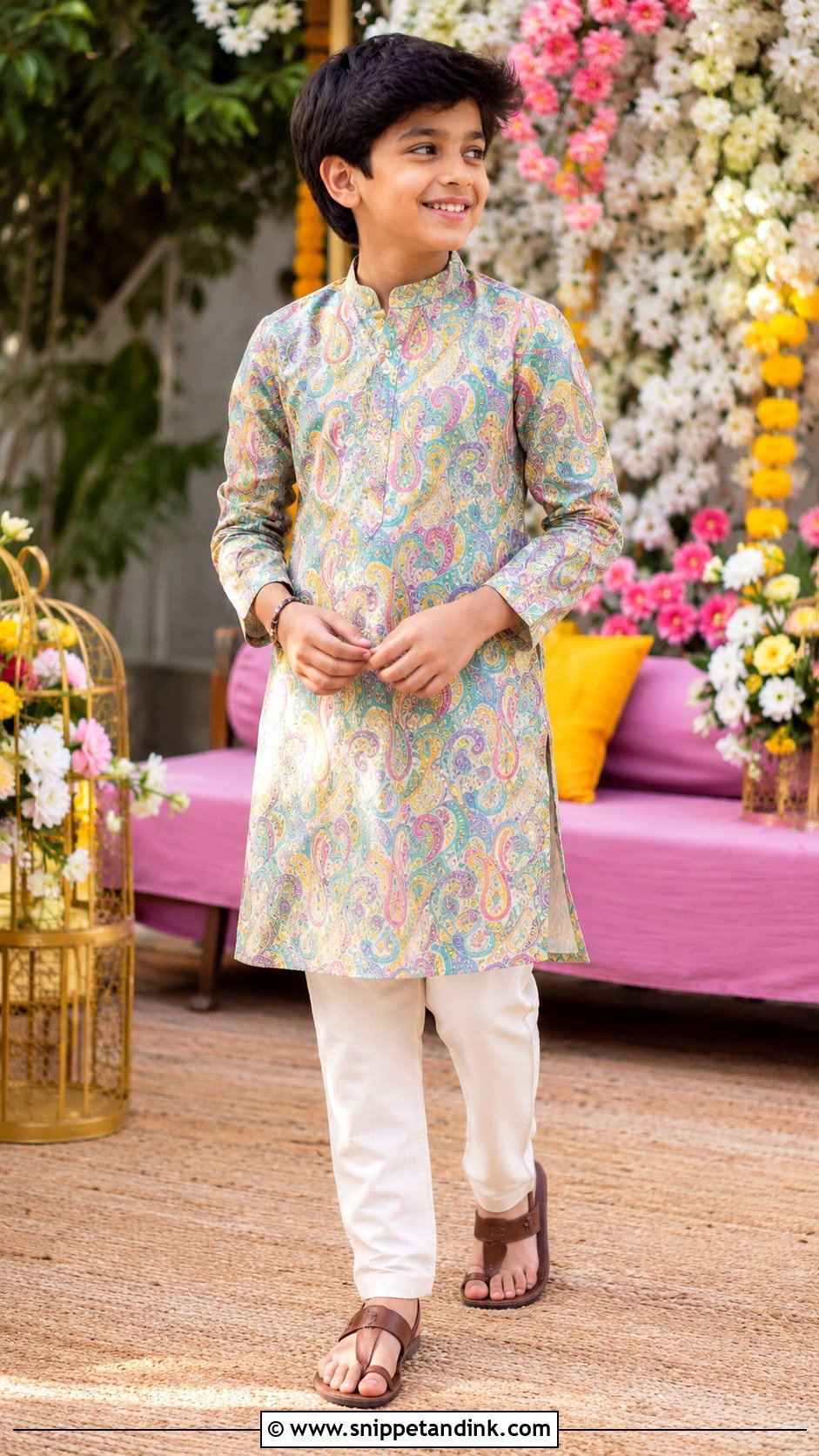 Printed Kurta Pajama For Boys - Snippet and Ink - 25 Mehndi Dress for Boys Ideas