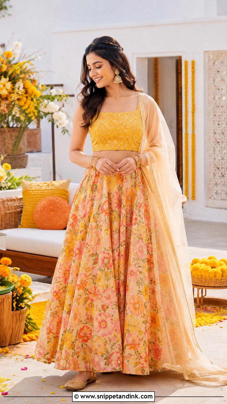 Printed Lehenga For Bride Sister - Snippet and Ink - 30 Haldi Outfit for Bride Sister Ideas