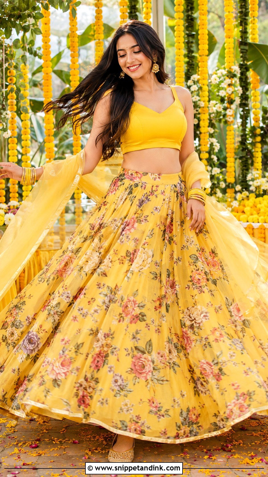 Printed Lehenga Haldi Outfit - Snippet and Ink - 25 Wedding Haldi Outfit Ideas