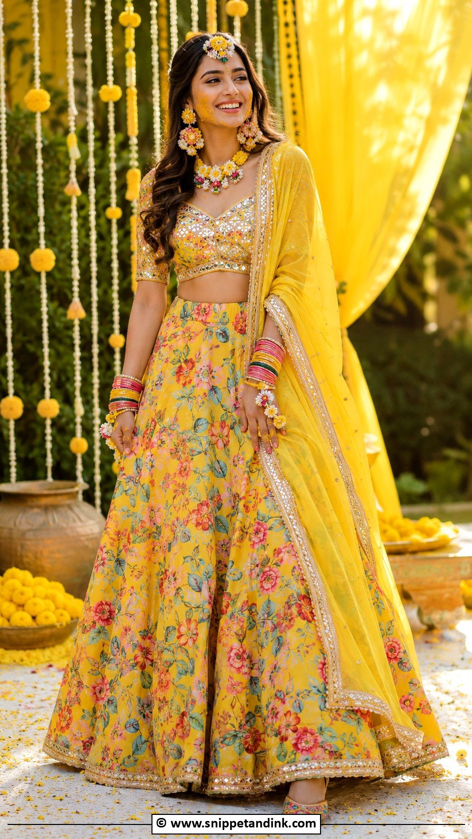 Printed Lehenga for Haldi Bride - Snippet and Ink - 30 Unique Haldi Outfits for Bride
