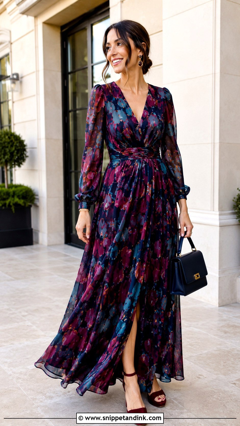 Printed Long Sleeve Wedding Guest Maxi Dress - Snippet and Ink - 20 Classy Dresses to Wear to a Wedding