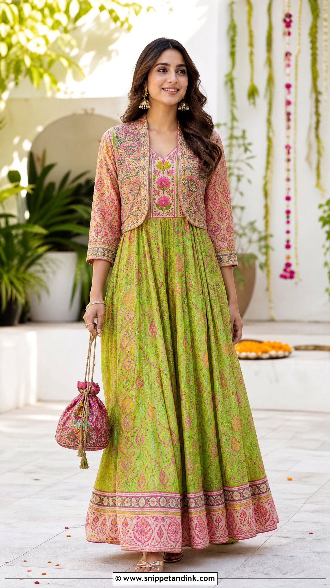Printed Maxi Dress Mehandi Outfit - Snippet and Ink - 20 Mehandi Ceremony Outfit Ideas