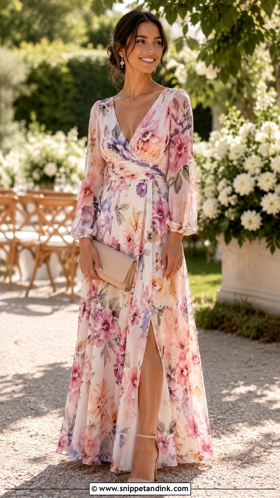 Printed Maxi Dress Wedding Outfit - Snippet and Ink - 25 Wedding Outfits Ideas