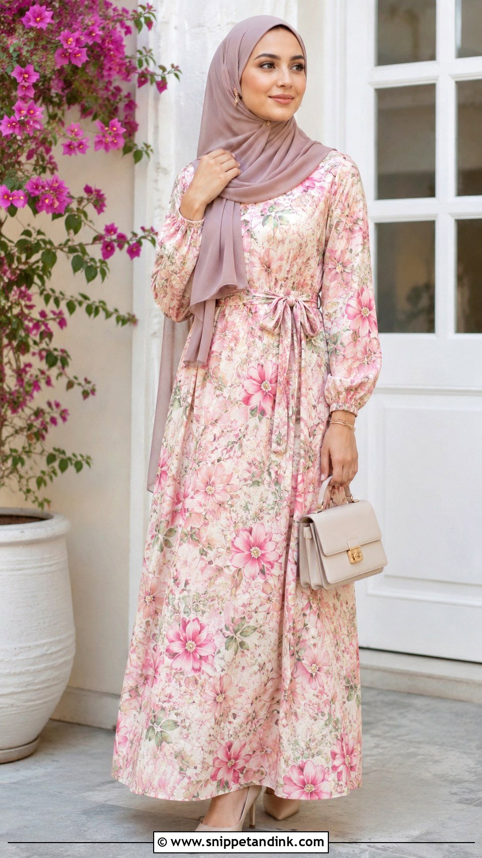 Printed Maxi Dress With Hijab Outfit - Snippet and Ink - 30 Eid Mubarak Outfit Ideas