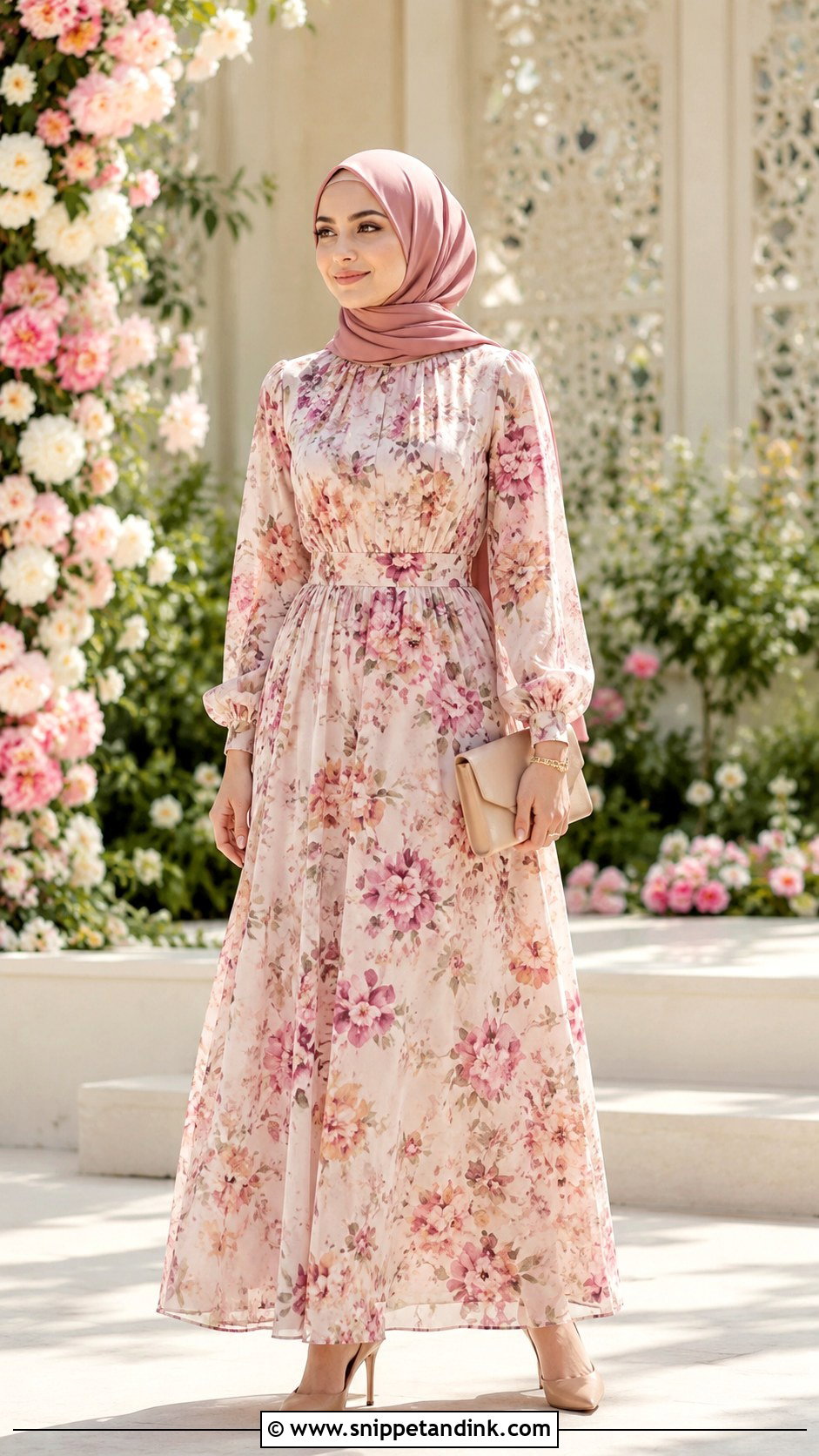 Printed Maxi Dress With Hijab - Snippet and Ink - 25 Hijab Do Wedding Ideas