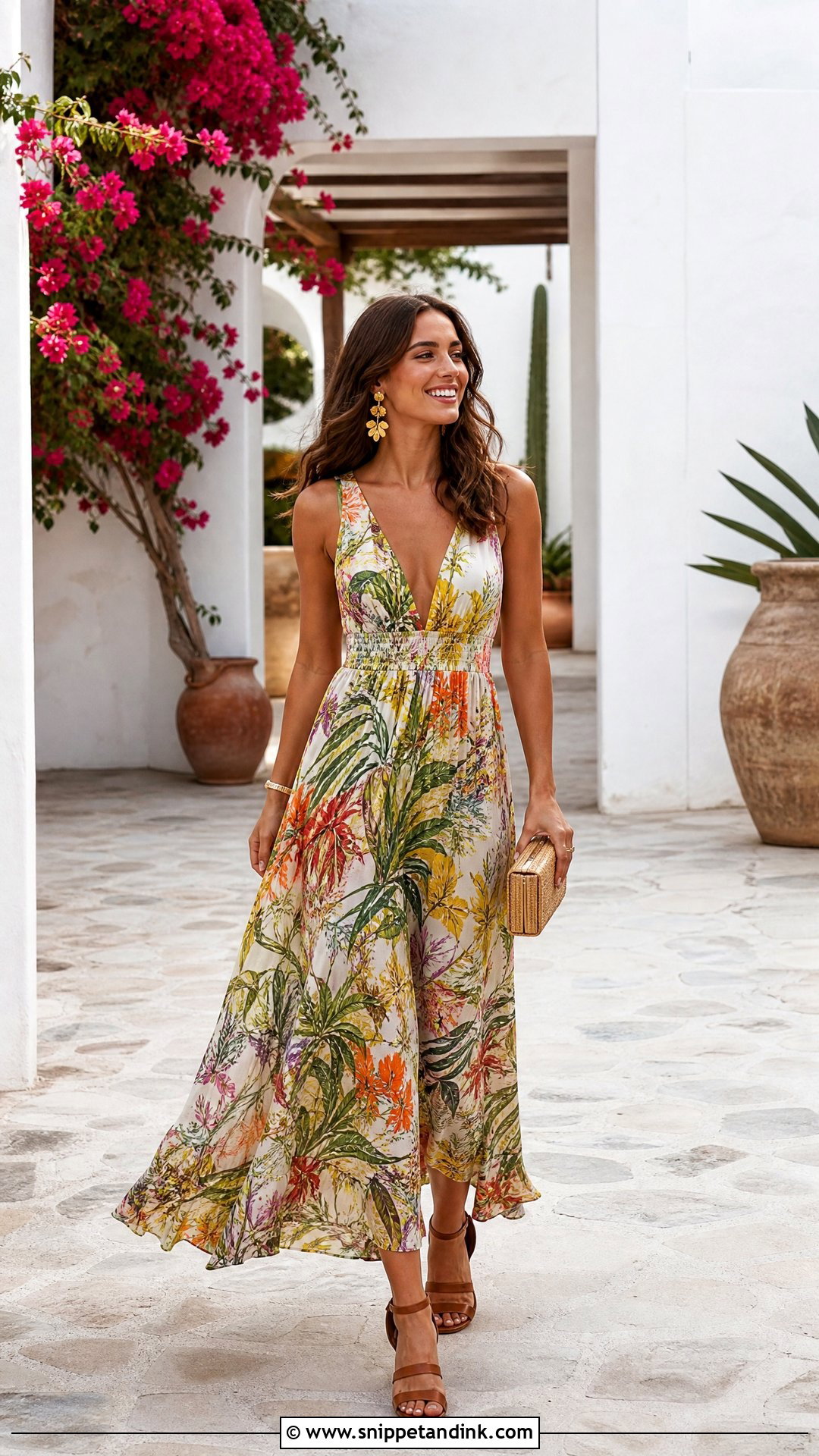 Printed Maxi Dress With Woven Accessories - Snippet and Ink - 20 Wedding Event Dresses