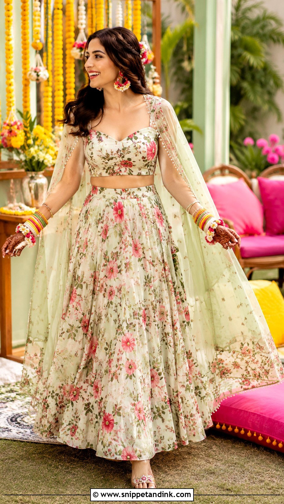 Printed Mehendi Co Ord Set - Snippet and Ink - 25 Mehendi Outfit for Bride Ideas
