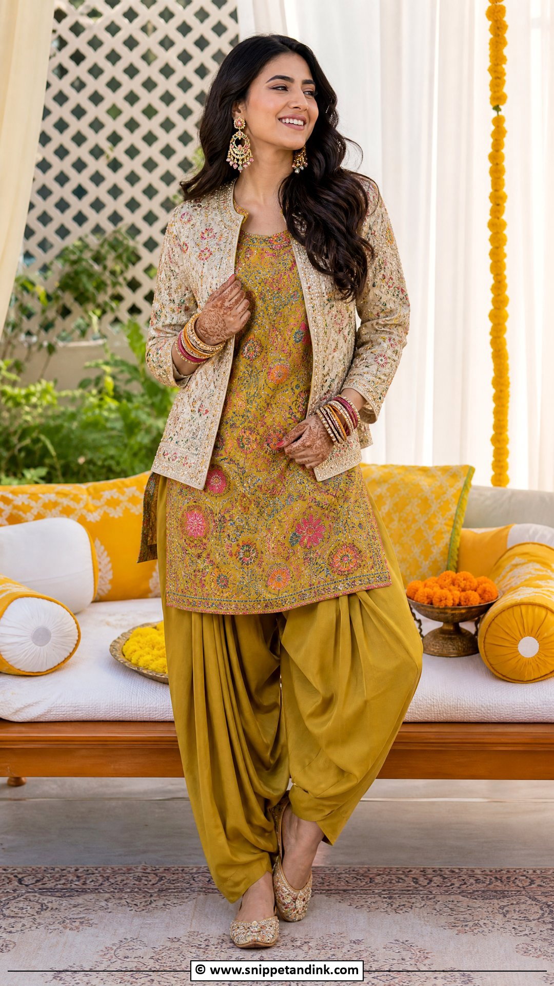 Printed Mehndi Kurta With Dhoti Pants - Snippet and Ink - 35 Mehndi Dresses