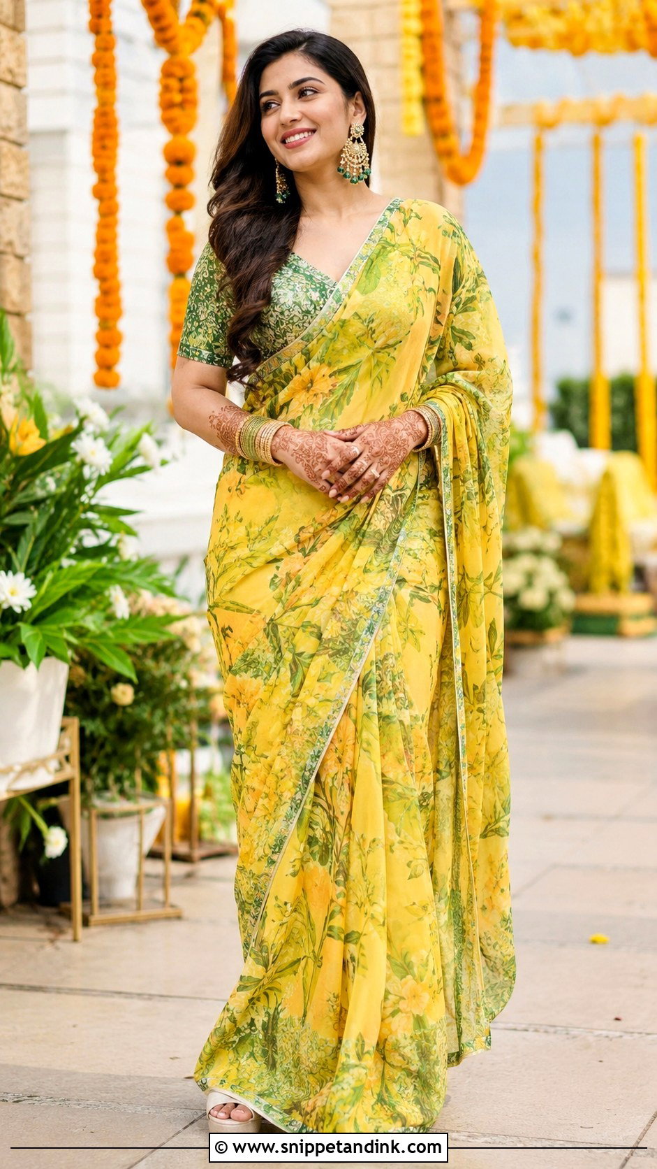 Printed Mehndi Saree Outfit - Snippet and Ink - 25 Simple Mehndi Outfit Ideas