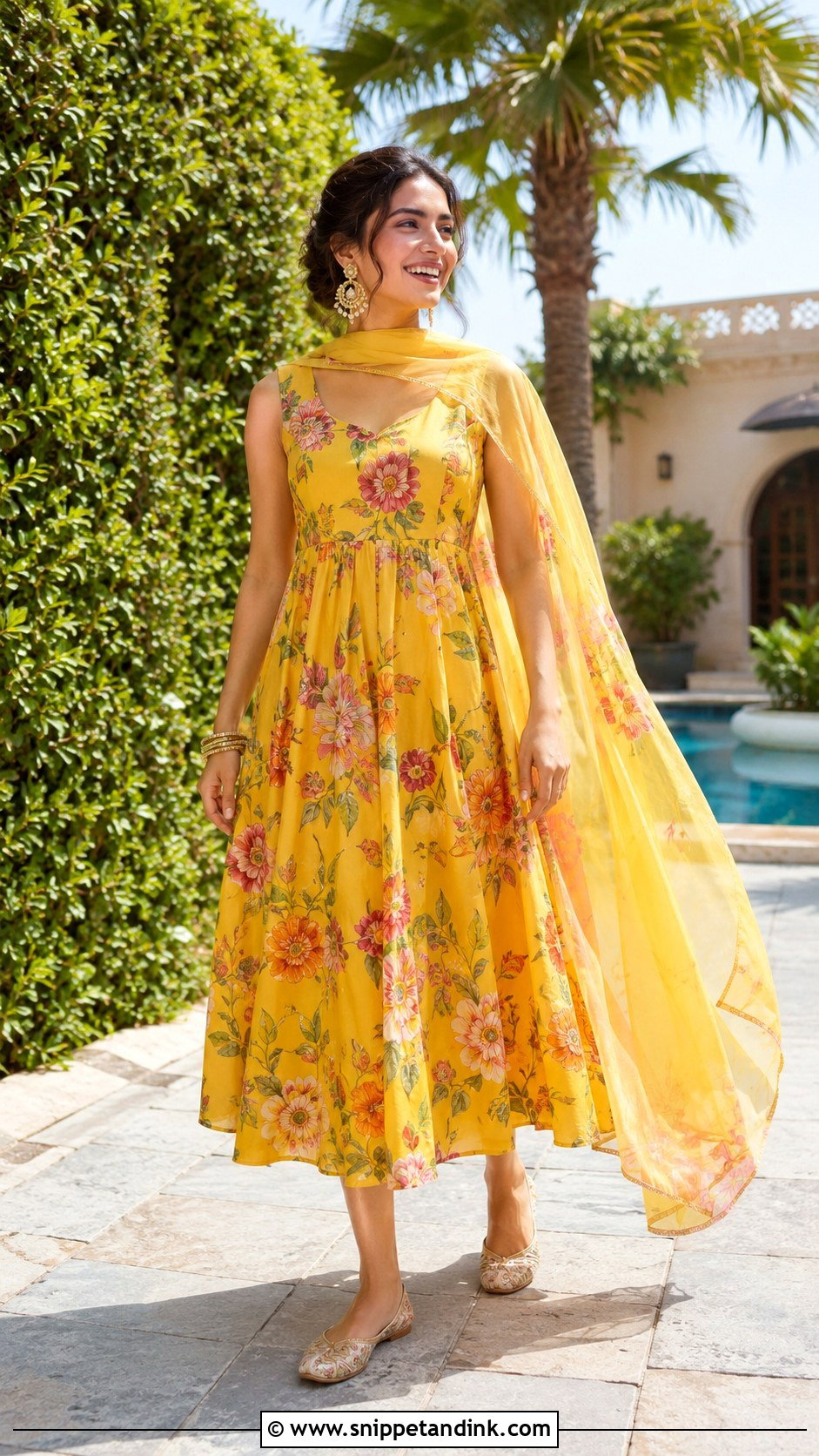 Printed Midi Dress For Haldi - Snippet and Ink - 25 Indian Haldi Outfit Ideas